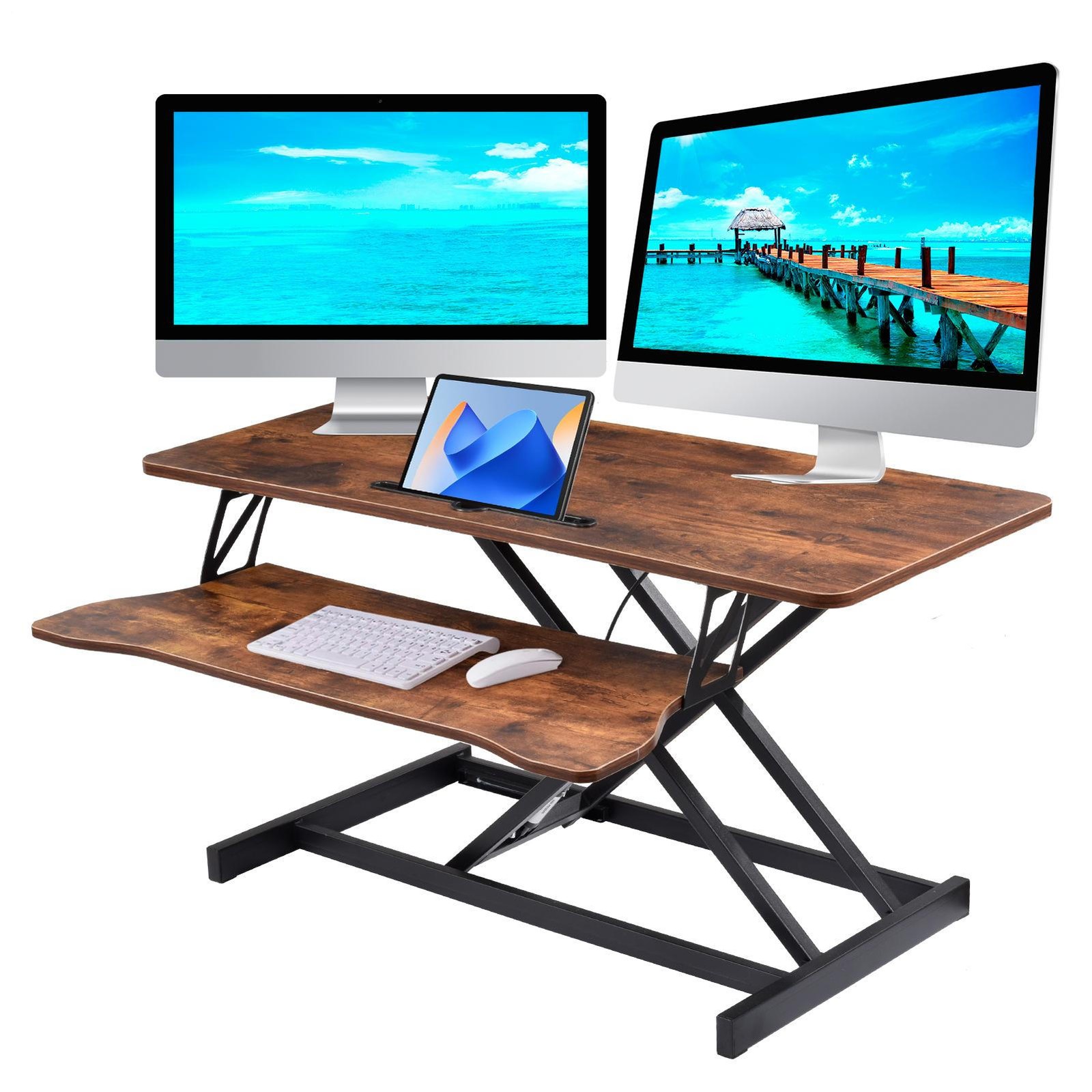37" Standing Desk Riser Keyboard Tray Stand Up Desk Converter Rustic