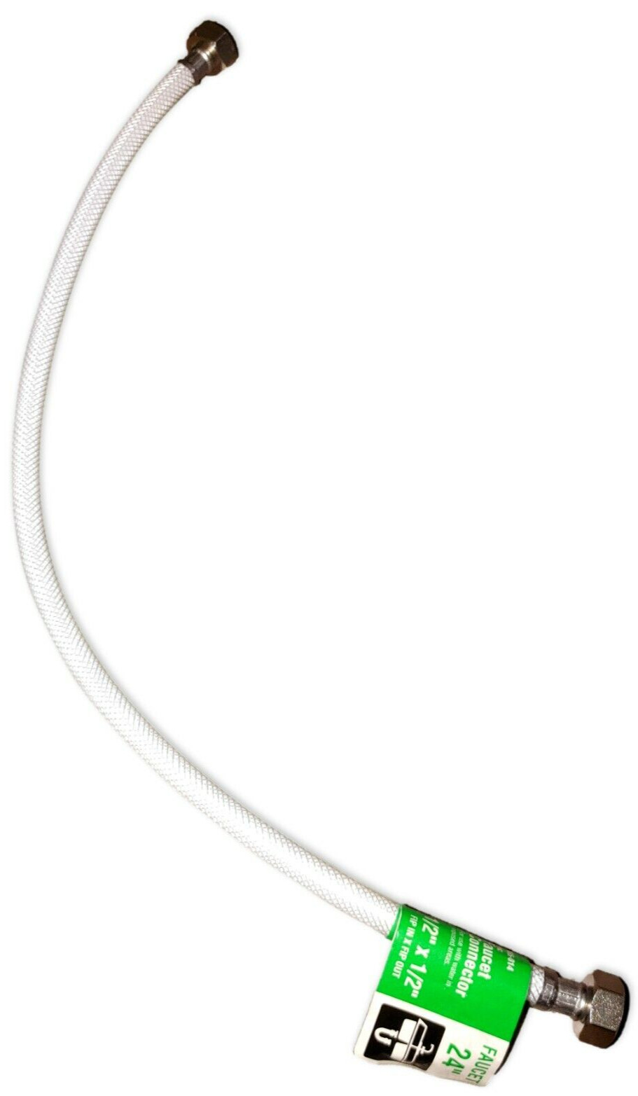 Faucet Connector 24" Long Supply Line Hose 1/2" x 1/2" FIP IN x FIP OUT 495-014