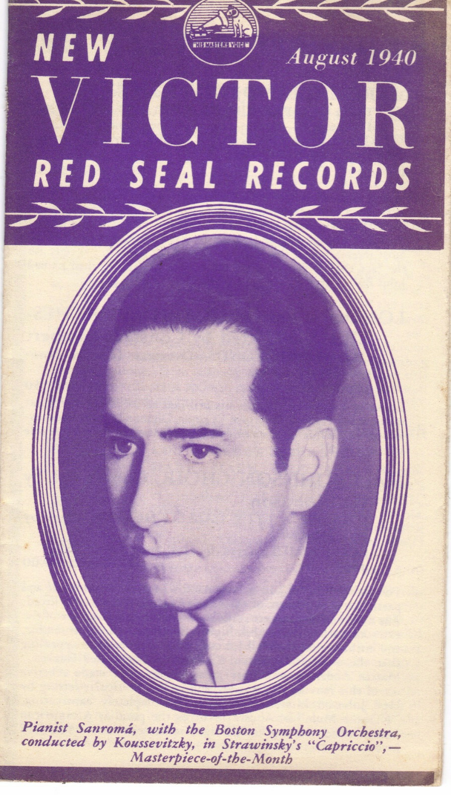 New Victor Red Seal Records Catalogue August 1940 Sanroma Cover
