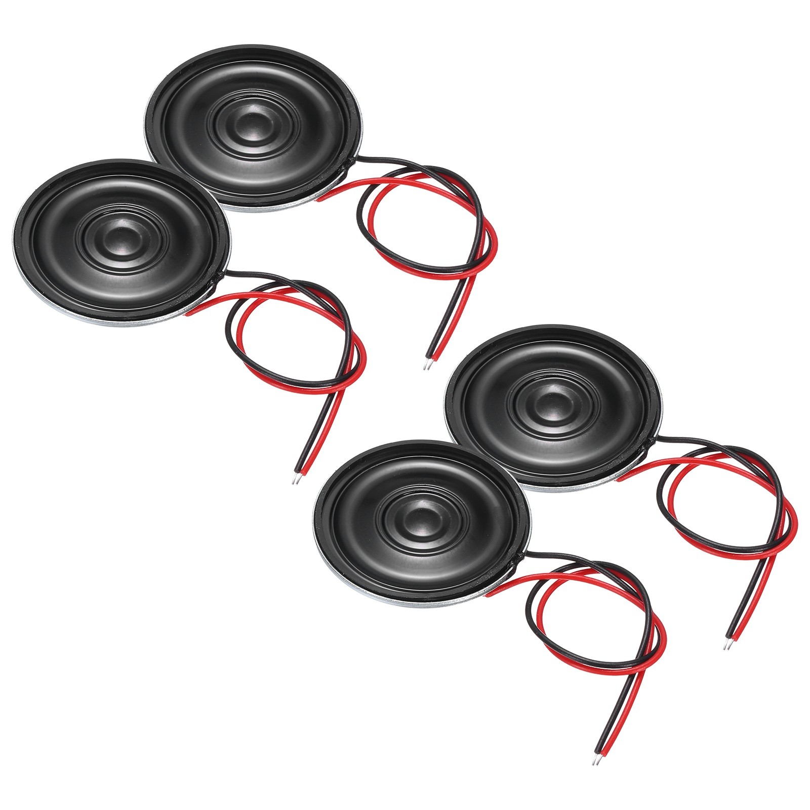 4 Pcs 0.5W 8 Ohm Small Speakers Metal Round Speaker with Wires, 28x5mm Black