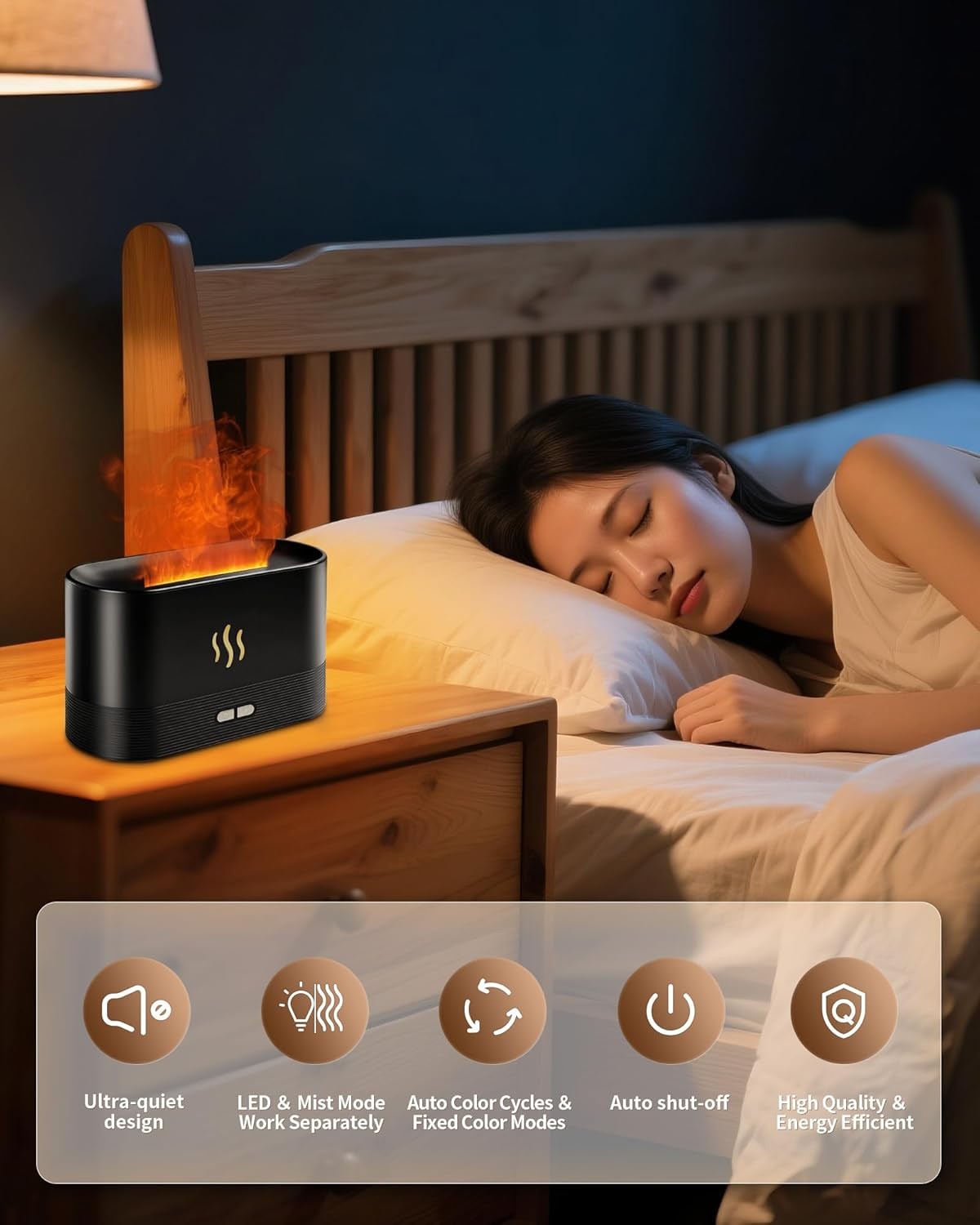 Flame Effect Essential Oil Diffuser, Ultrasonic Aromatherapy Humidifier (Black)
