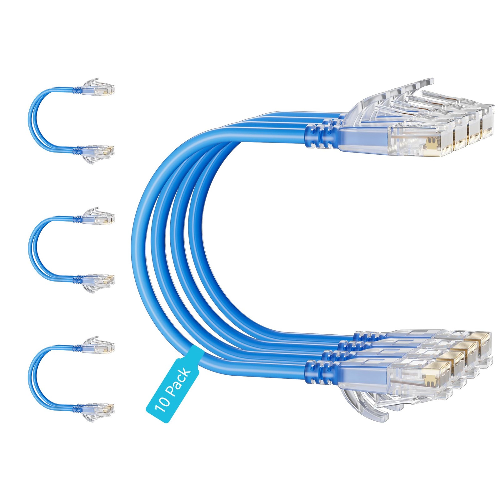 Mnlnbuao Cat6 Slim Patch Cables 0.5 Feet 10-Pack Blue, Cat6a 0.5FT, Blue