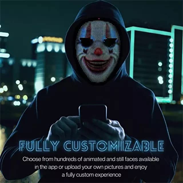 TrendyNow365 Rechargeable LED Halloween Mask with Bluetooth, One Size, Black