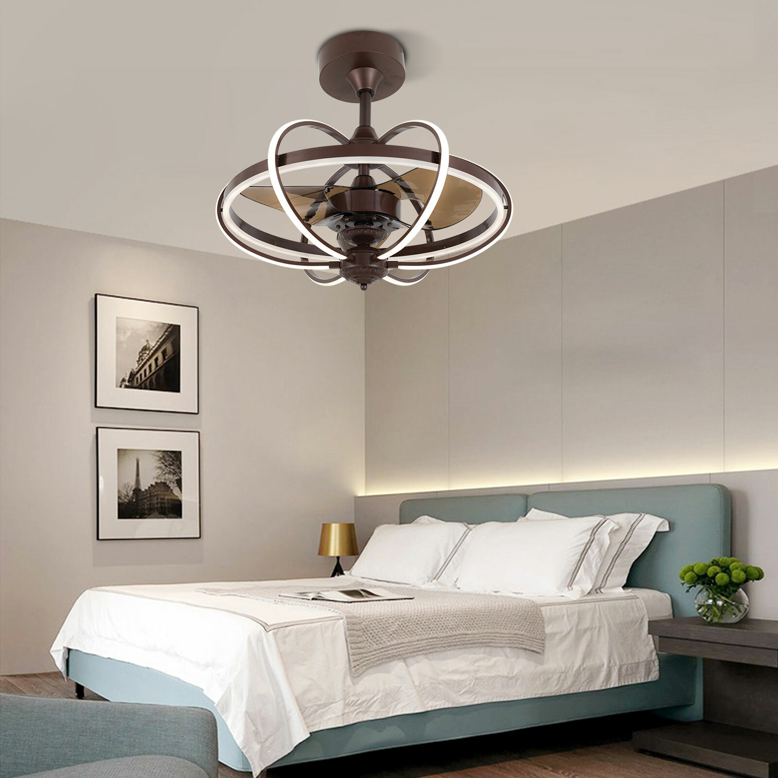 Ceilling Fans LED Lighting Fans Dimmable Chandeliers 3-color US w/Remote Control