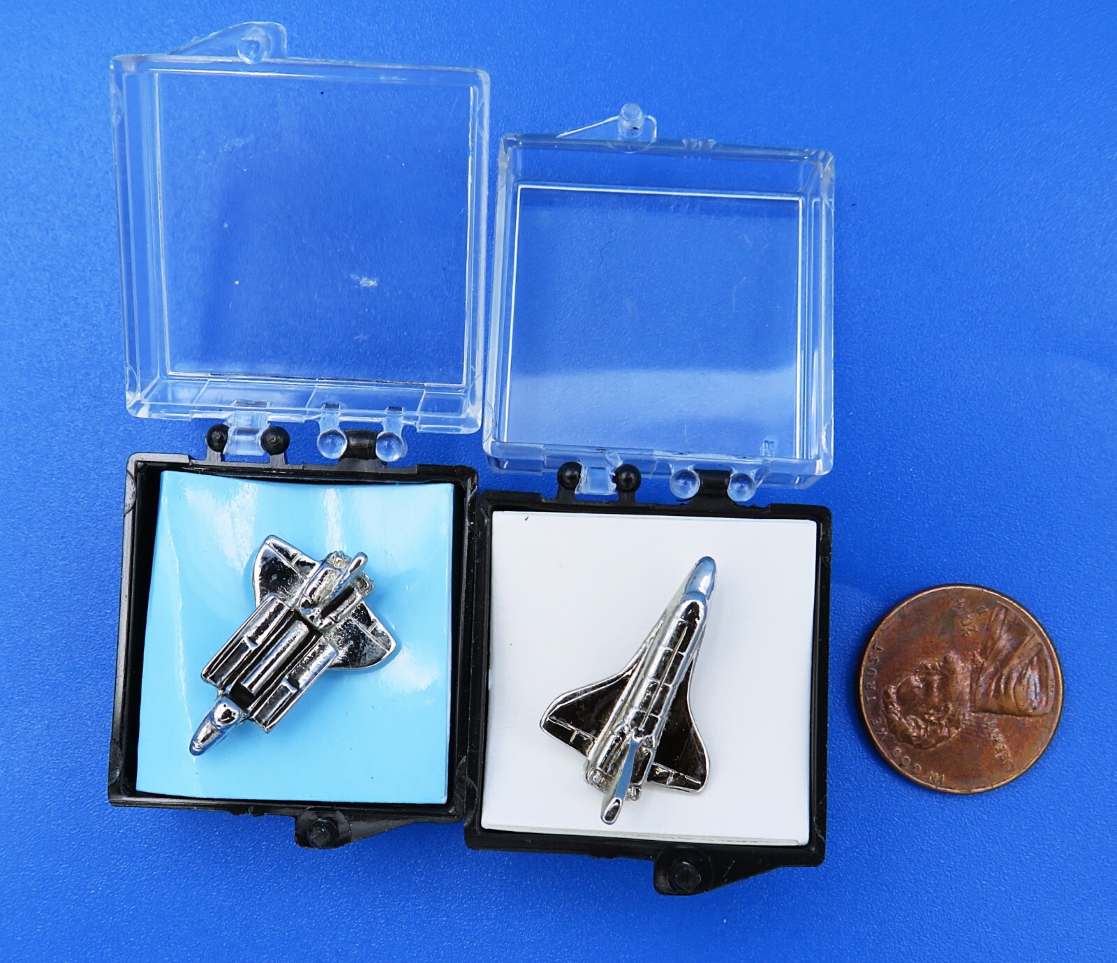 NASA PIN PAIR vtg ADSCO SPACE SHUTTLES MIB Box! Aerospace Flight