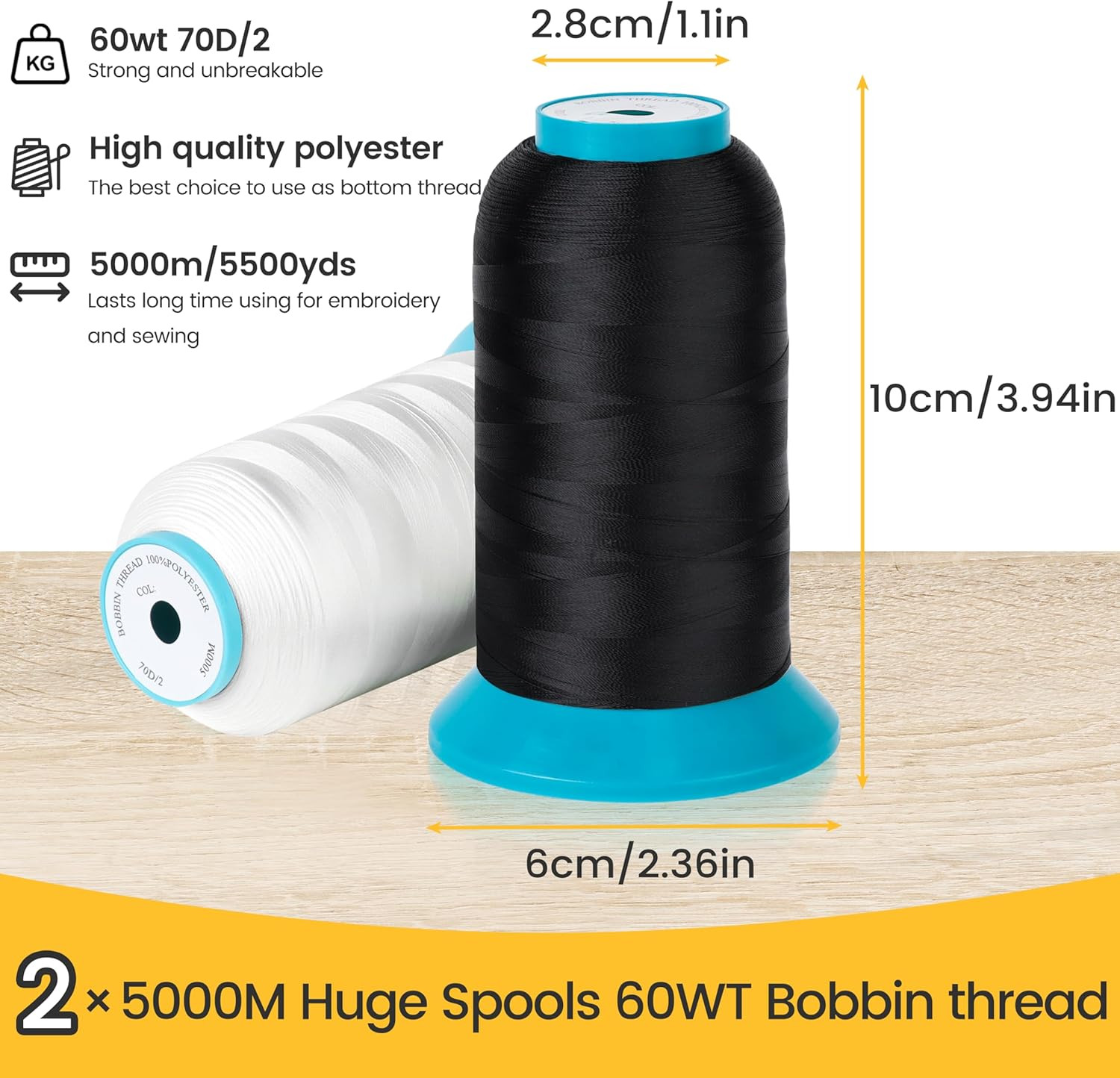 60WT Bobbin Thread Set (Black+White) & 64 Spools 1000M Polyester Thread Kit