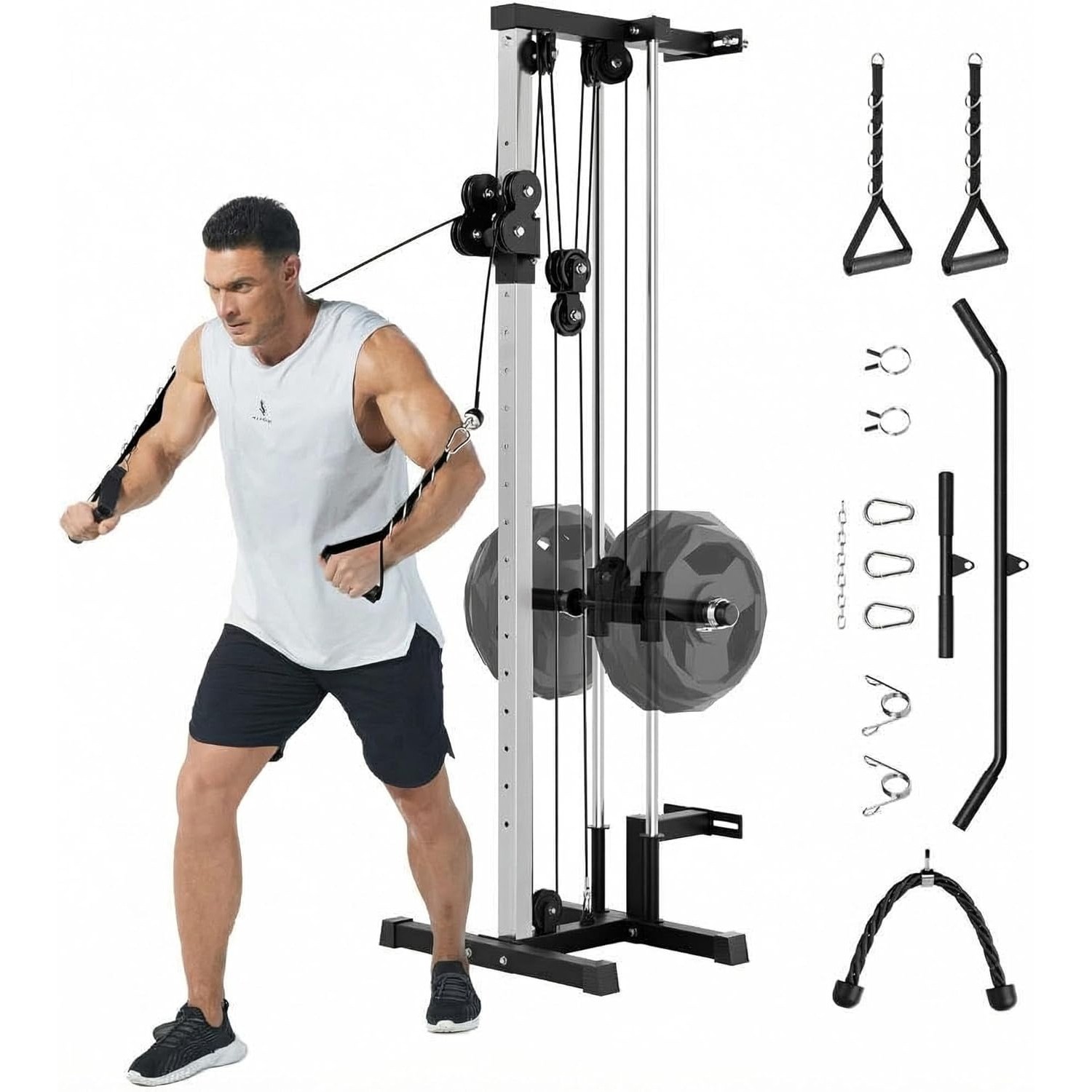 Adjustable Dual Pulley Cable Machine,LAT Pulldown&Crossover Station for Home Gym