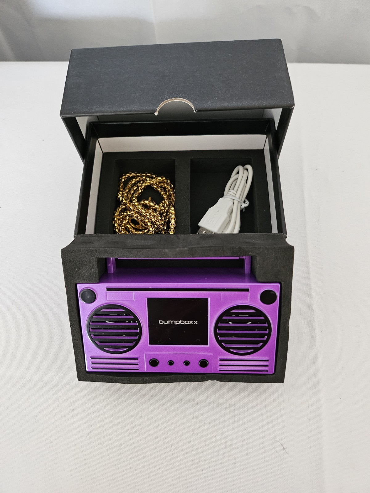 BUMPBOXX Purple Bluetooth Wireless Speaker Microboom W/Charger & Chain