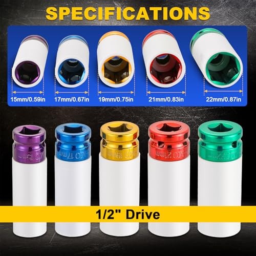 1/2'' Drive 5Pcs Wheel Lug Nuts Socket Set | Wheel Protector Impact Socket,