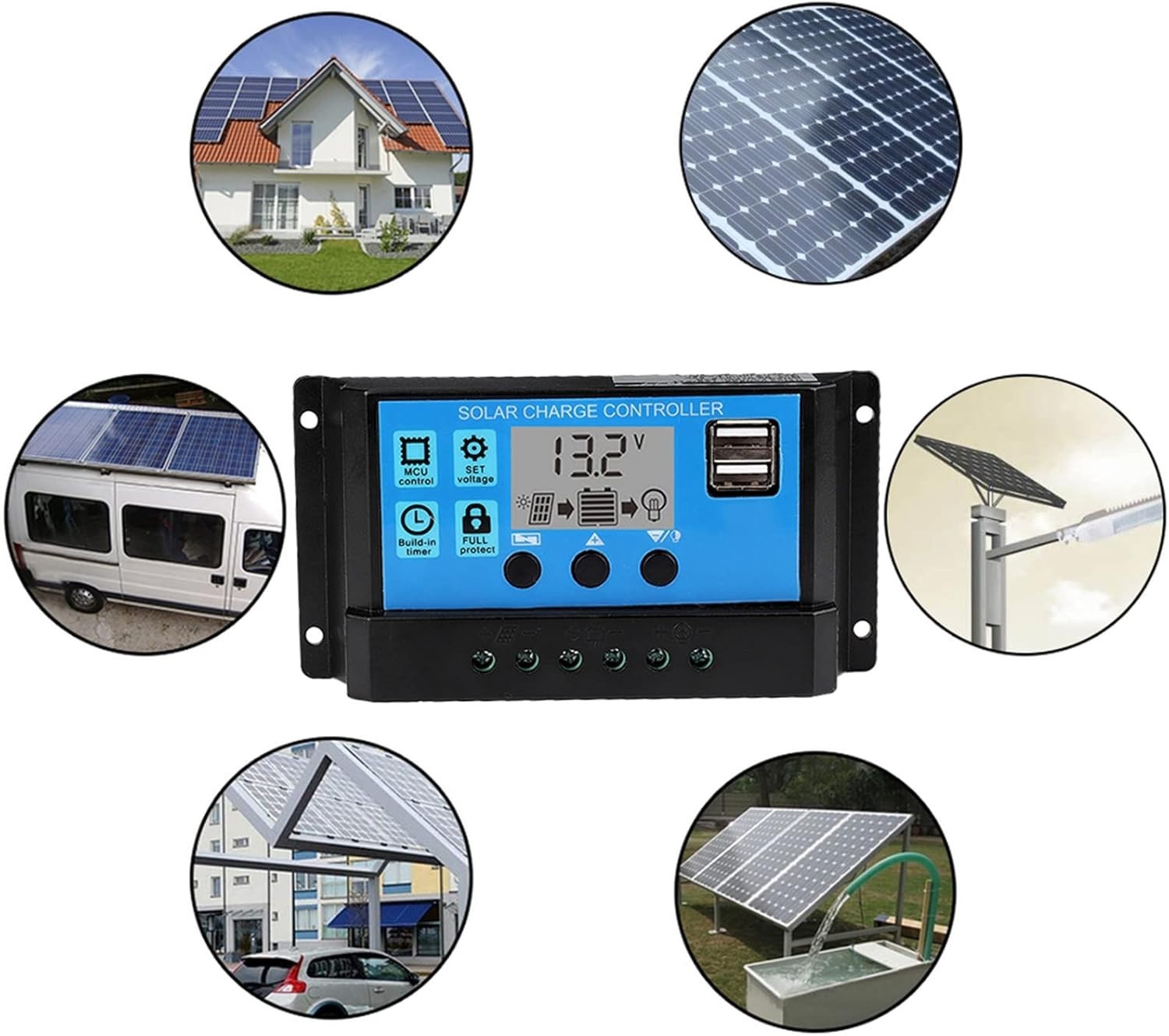 60A PWM Solar Charge Controller for 12V/24V Systems - LCD Display & Safety Fe...