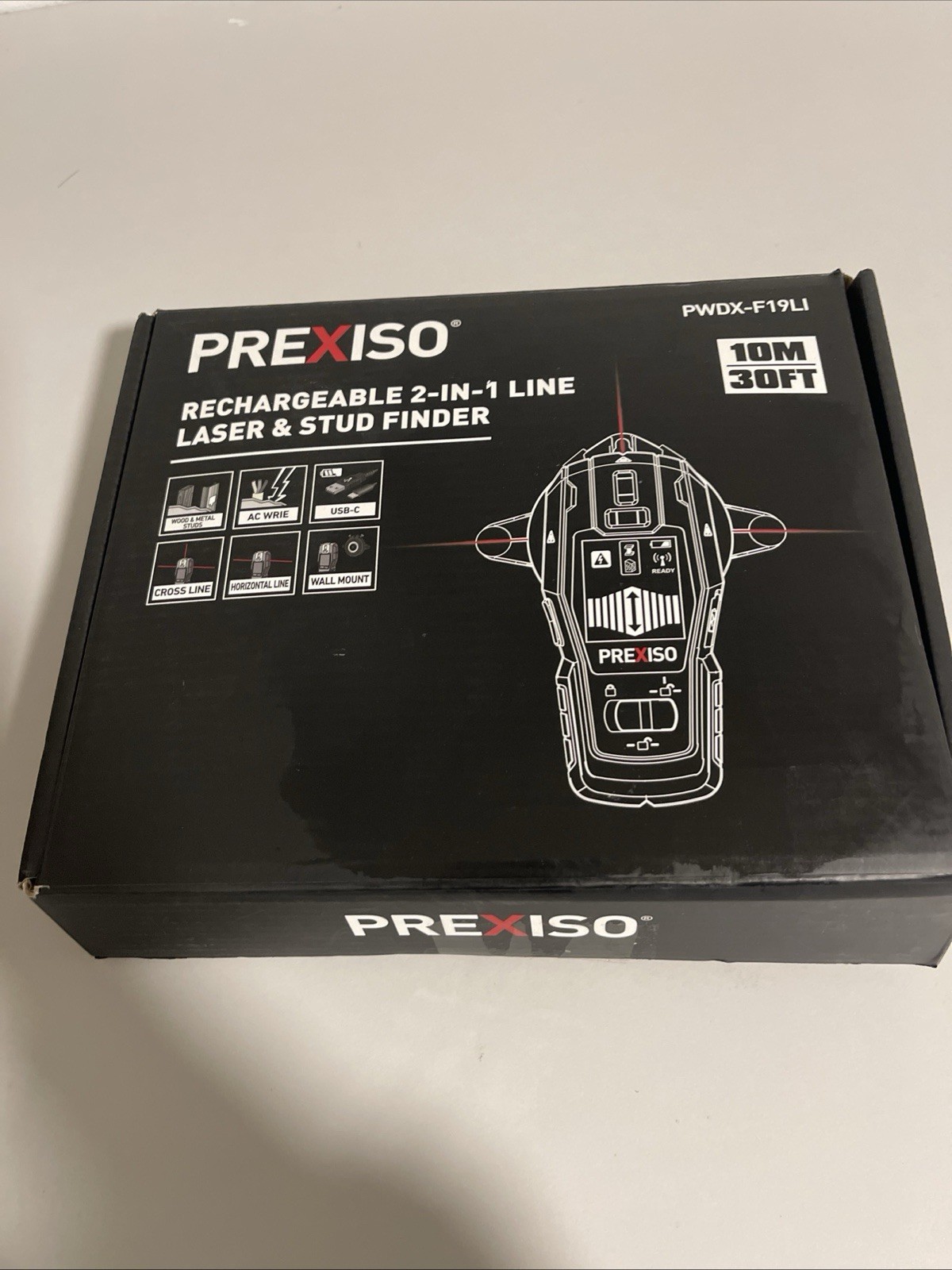 Prexiso 2-in-1 Stud Finder with Laser Level, Rechargeable Multi Surface - New!