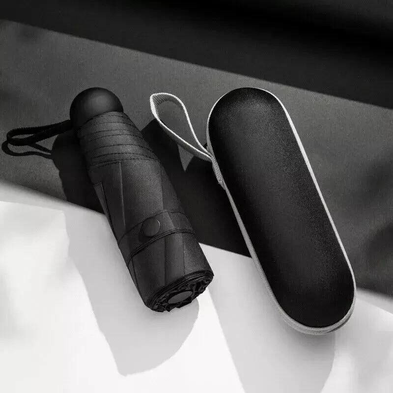 Mini Pocket Compact Umbrella Sun Anti UV 5 Folding Rain Windproof + Carry Case-