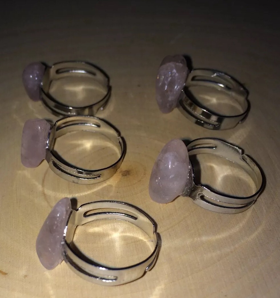 Handmade Rose Quartz Crystal Adjustable Handmade Ring