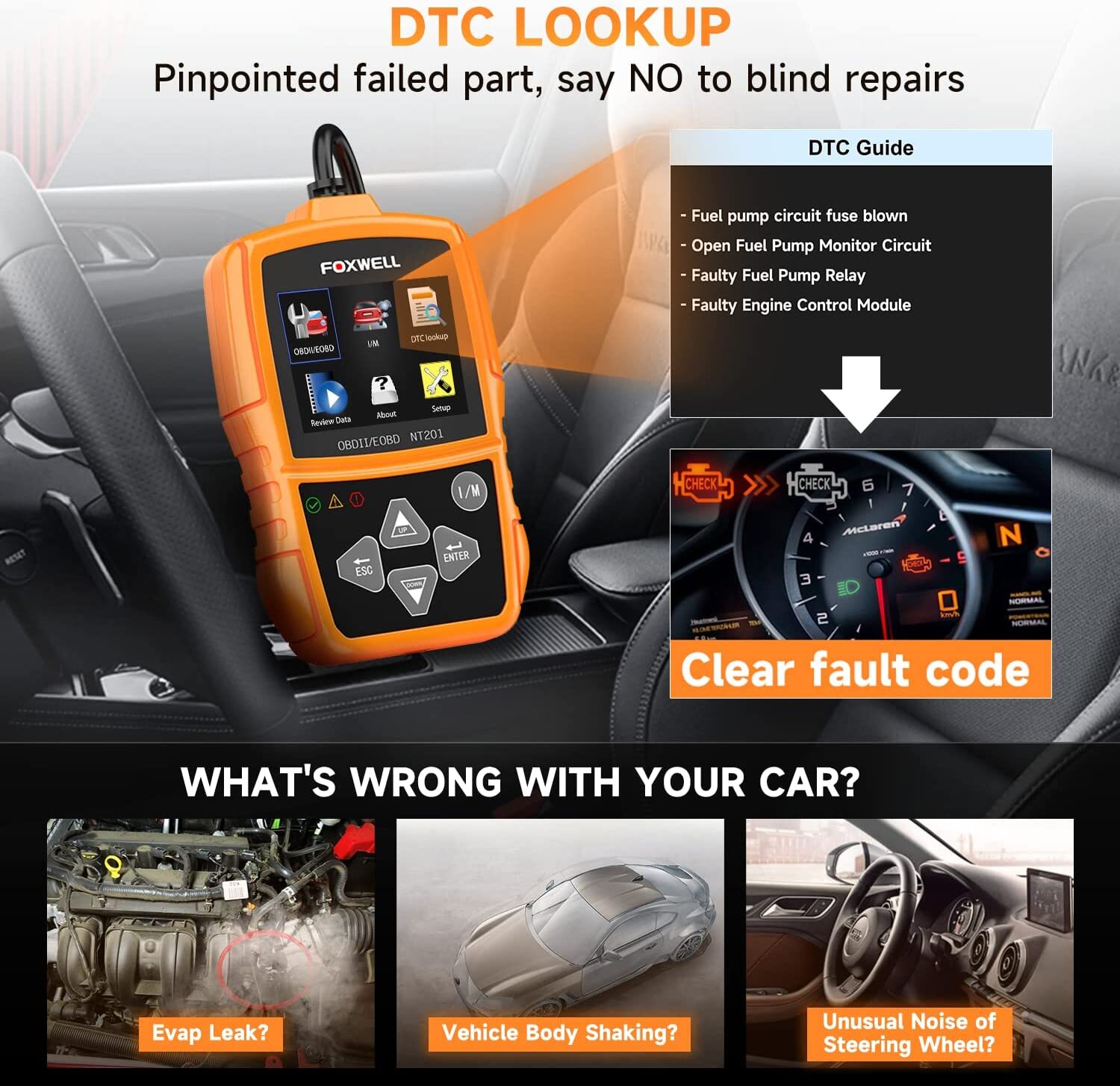 FOXWELL NT201 OBD2 Scanner Check Engine Light Car Code Reader OBDII Diagnostic