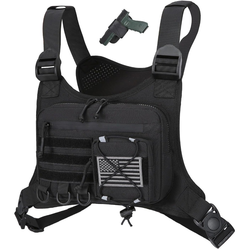 Men's Outdoor Chest Bag, EDC Pistol Holster Vest for Running & Hiking