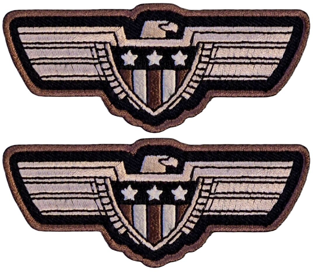 Eagle Flag Shield Embroidered Morale Patch  -2PC  HOOK BACKING  3.5"x1.5"