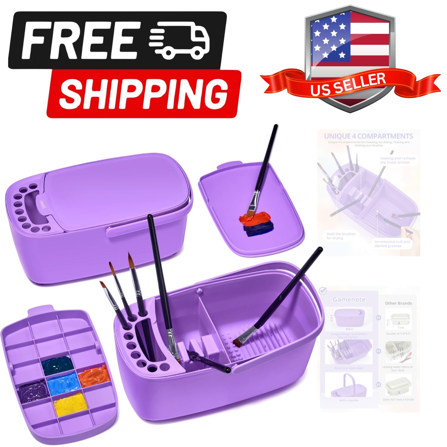 Paint Brush Cleaner - Paint Brush Holder with Palette and Handle,Rinser for A...