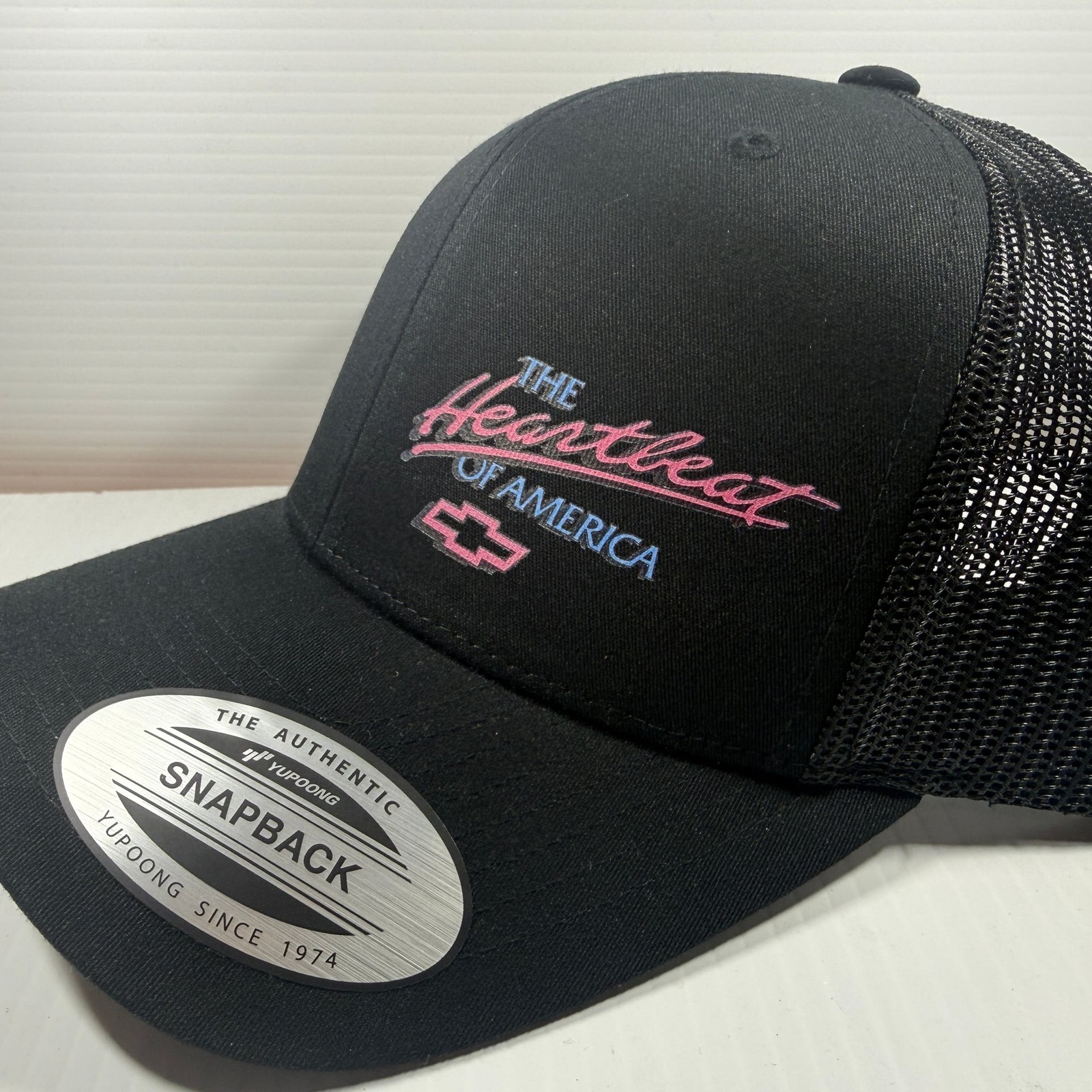Vintage style OG Chevrolet The Heartbeat of America in Neon Pink/Blue Black Hat