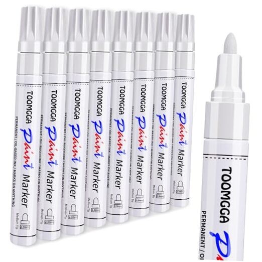 Paint Pens Permanent Paint Markers - 8 Pack Oil Based Marking Pens, White
