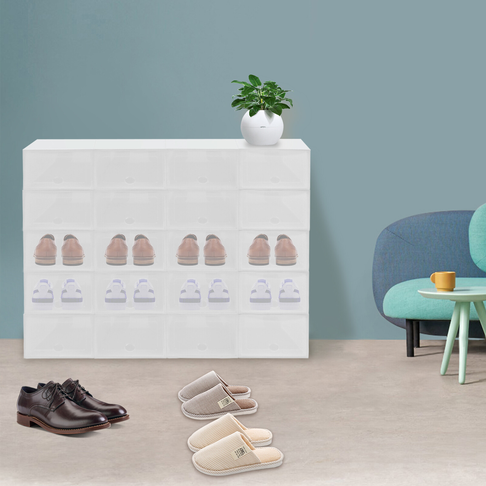 Stackable Shoe Storage Box Durable Plastic Sneaker Display Case Organizer 20pcs