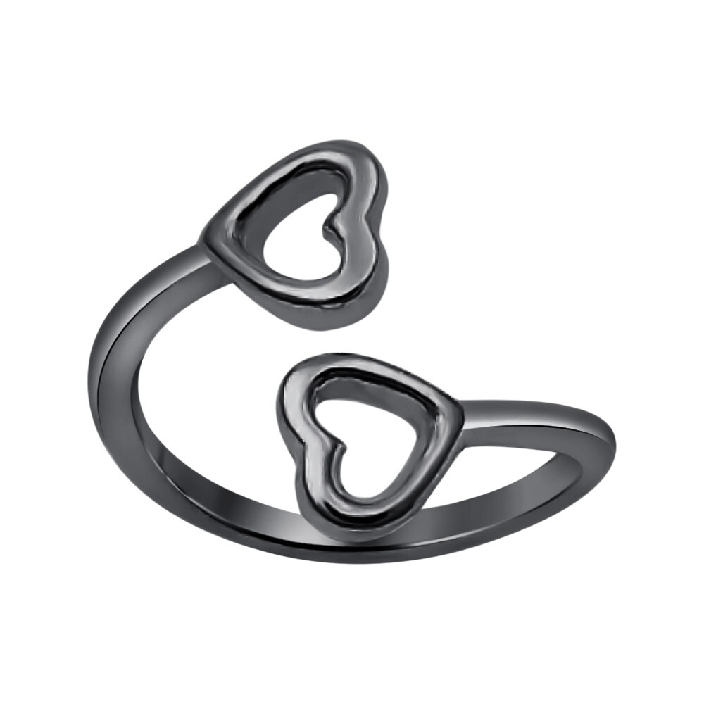 Adjustable Double Hearts Toe/Midi Ring 14K Black Gold Plated