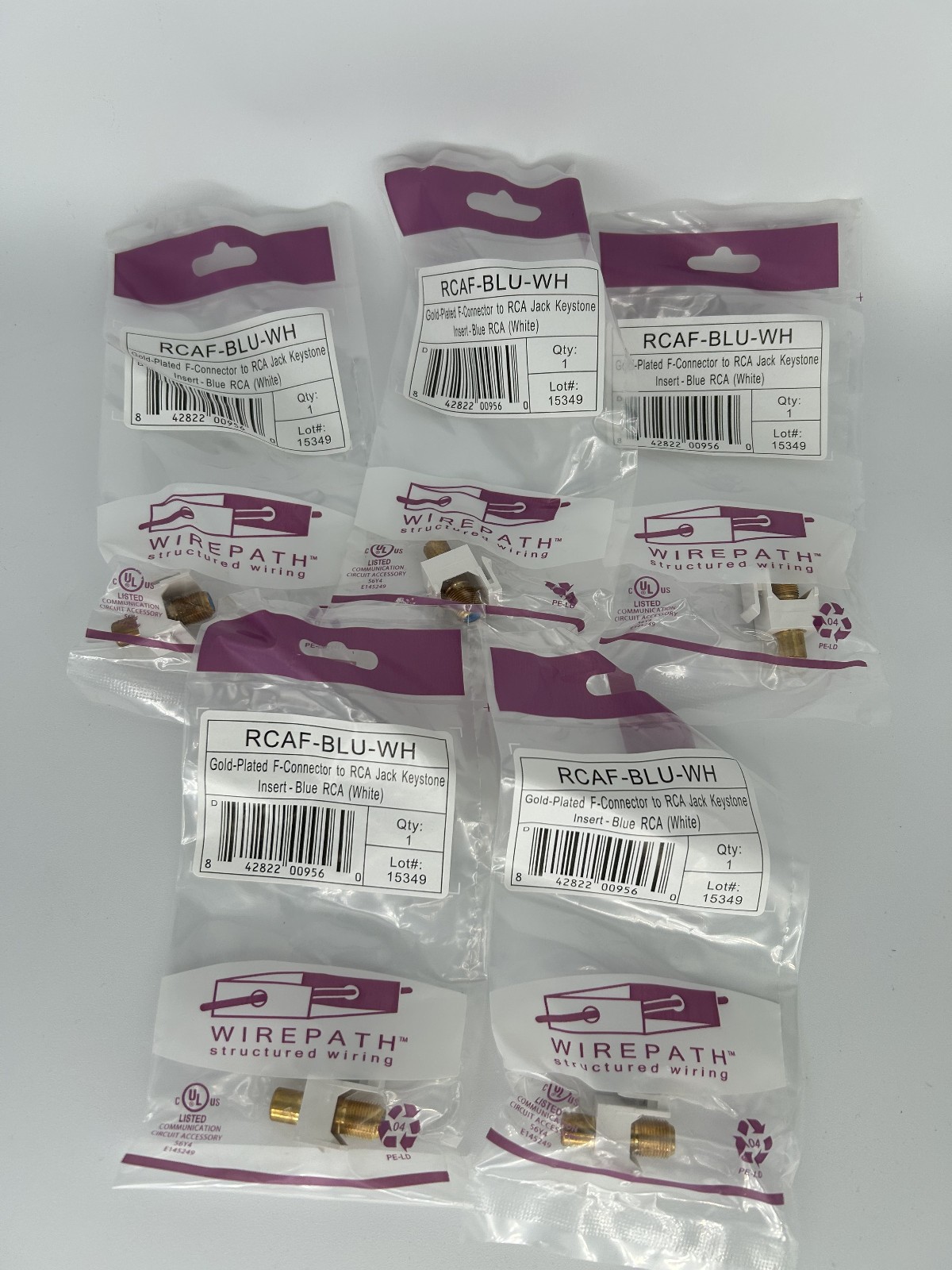 Wirepath Gold Plated F-Conenctor to RCA Jack Keystone Insert - 5-PACK!