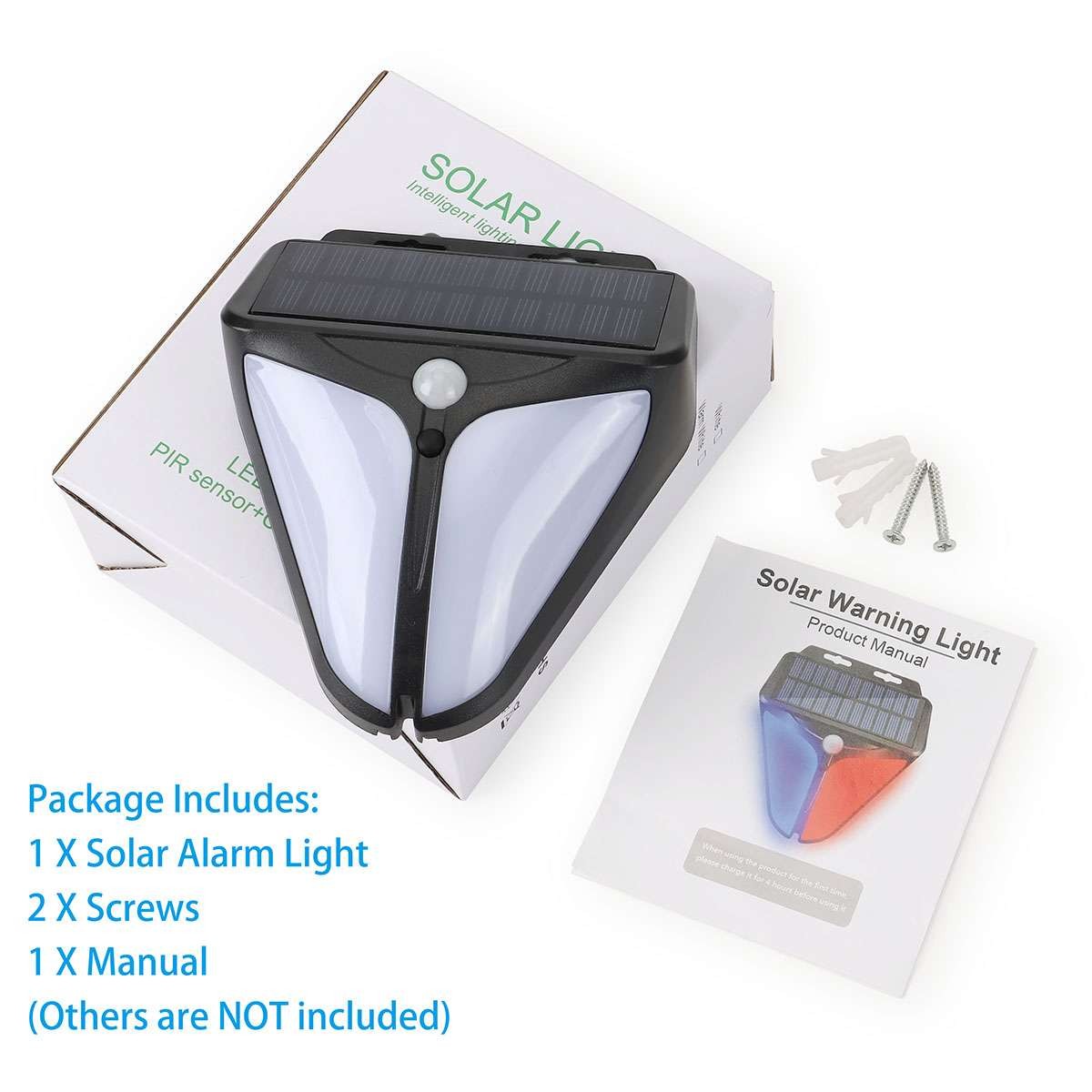 Solar Alarm LED Light with Strobe Light Motion Sensor Detector Wireless US