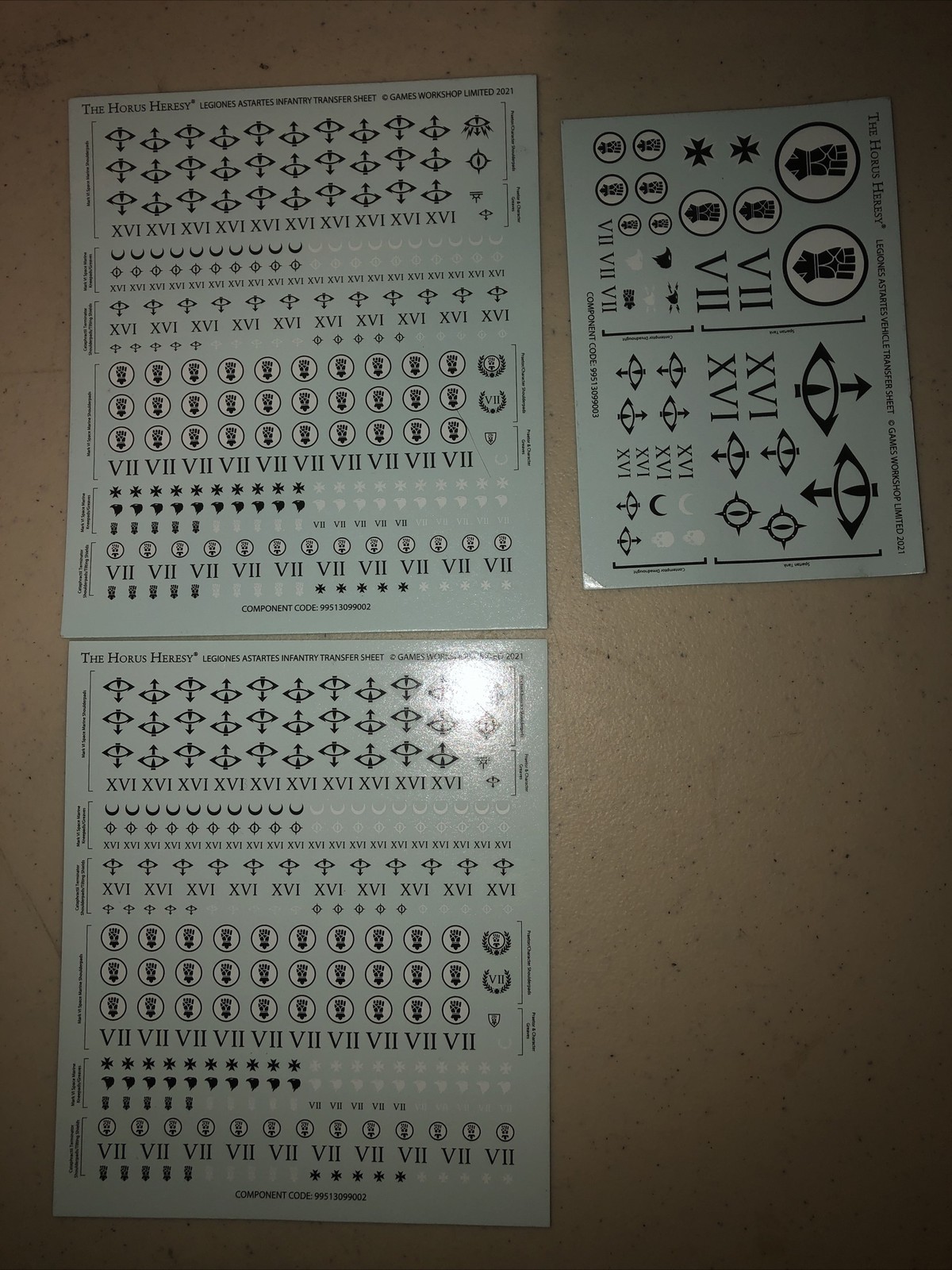 Warhammer 40k Horus Heresy Transfer Sheets