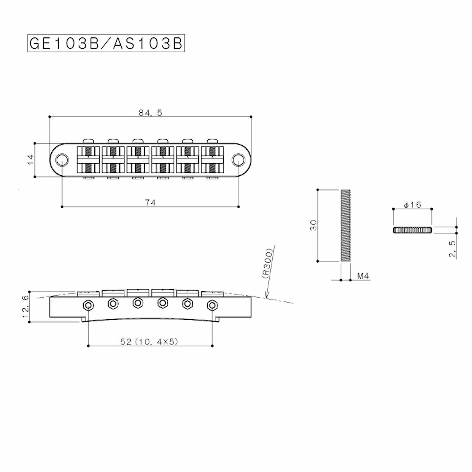 GOTOH GE-103B Guitar Bridge with M4 threaded posts Gold