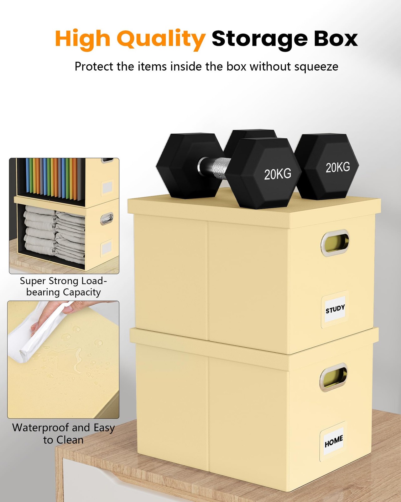 Storage File Box Cream-Yellow Leather 1 Pack AM03118 Document Organizer Case