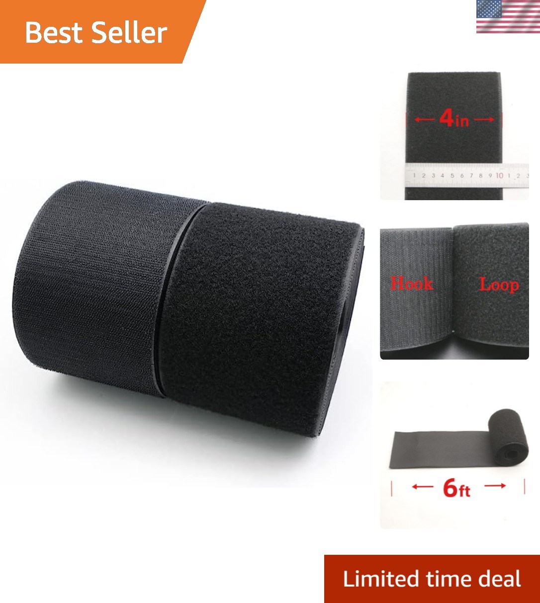Durable 4" Wide Non-Adhesive Hook and Loop Tape - 2 Yards for Home and Classroom