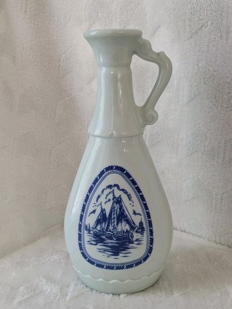 Vintage 1963 Jim Beam Whiskey Decanter, Featuring a Delft Blue Sailboat