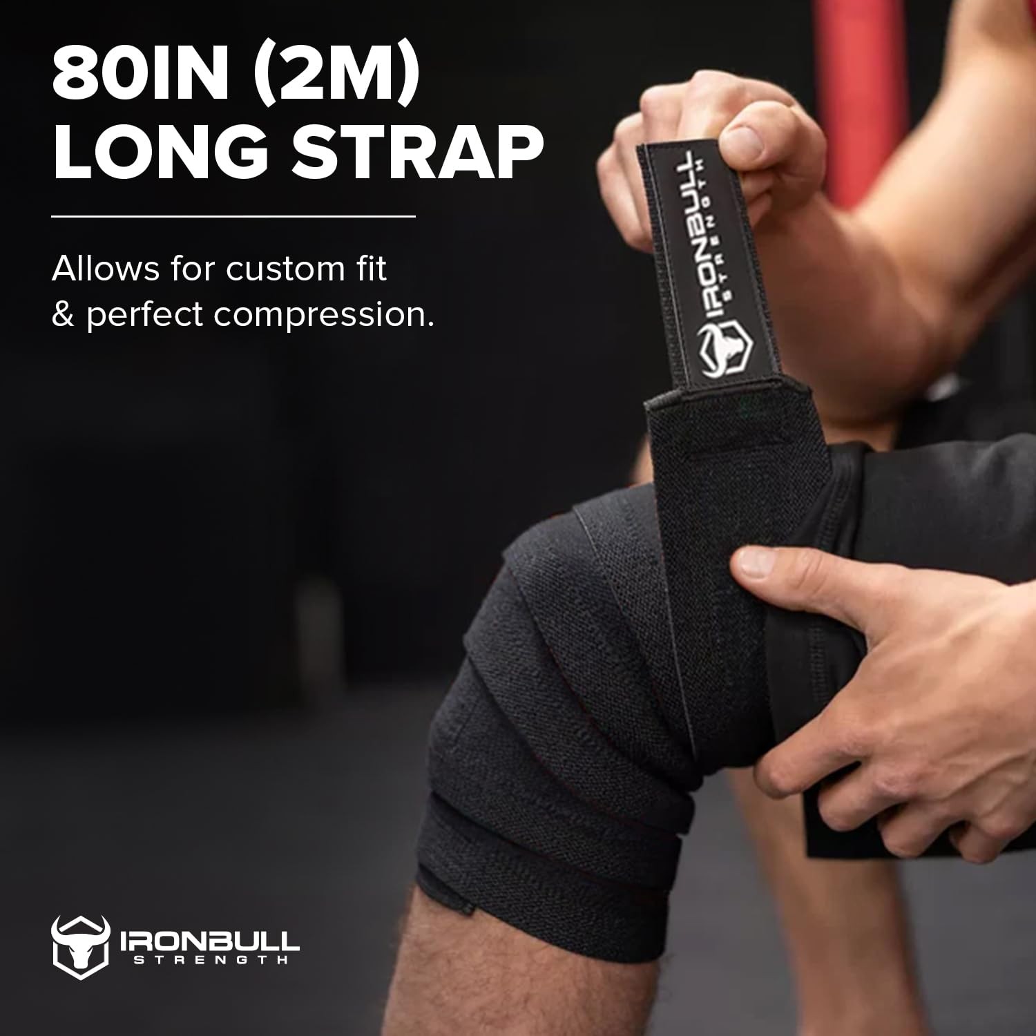 Knee Wraps for Weightlifting - 80" Elastic Straps One Size, Black