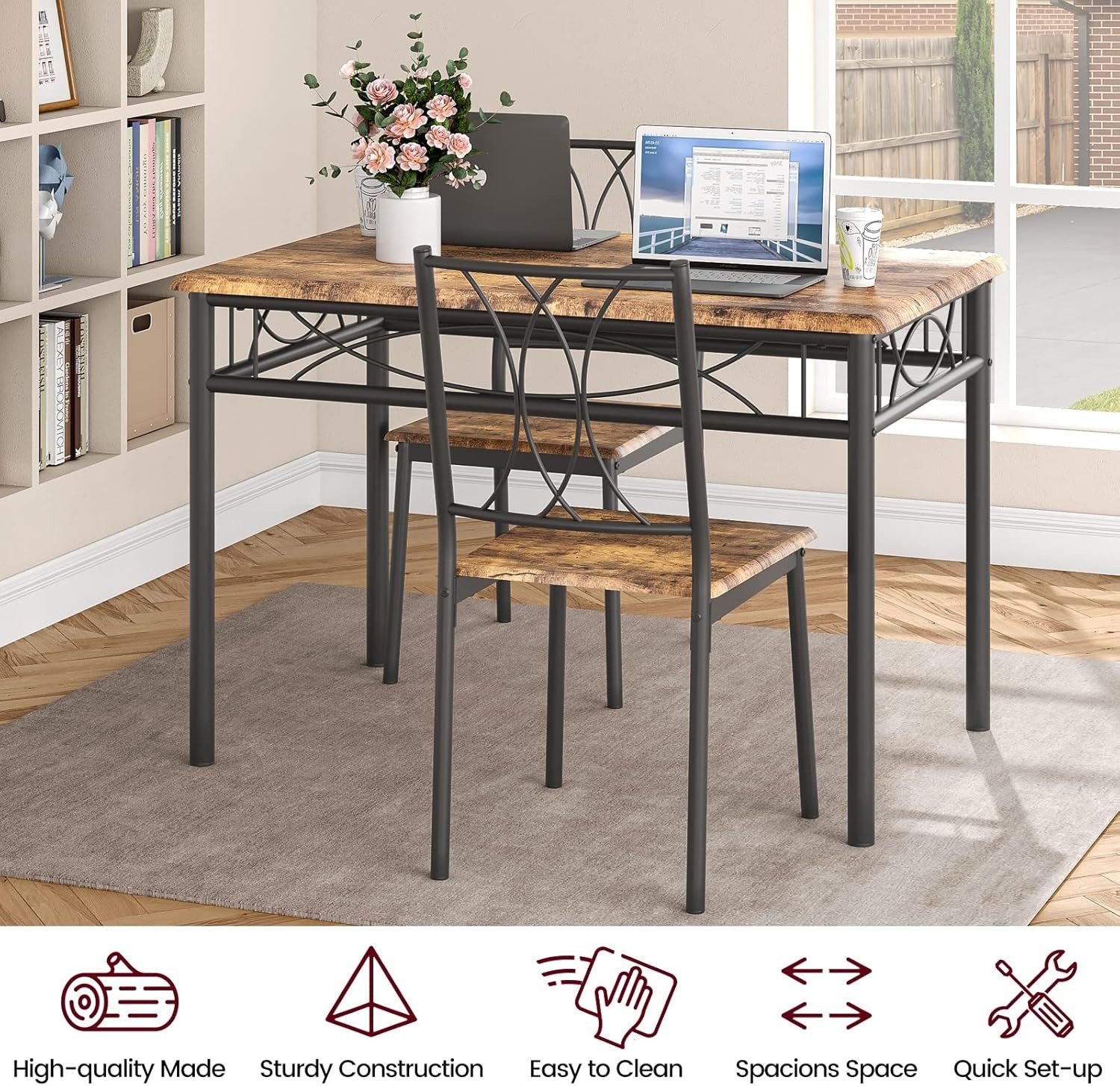 5-Piece Wood Dining Table Set 4 Rectangular Kitchen Table Set W/ 4 Chairs