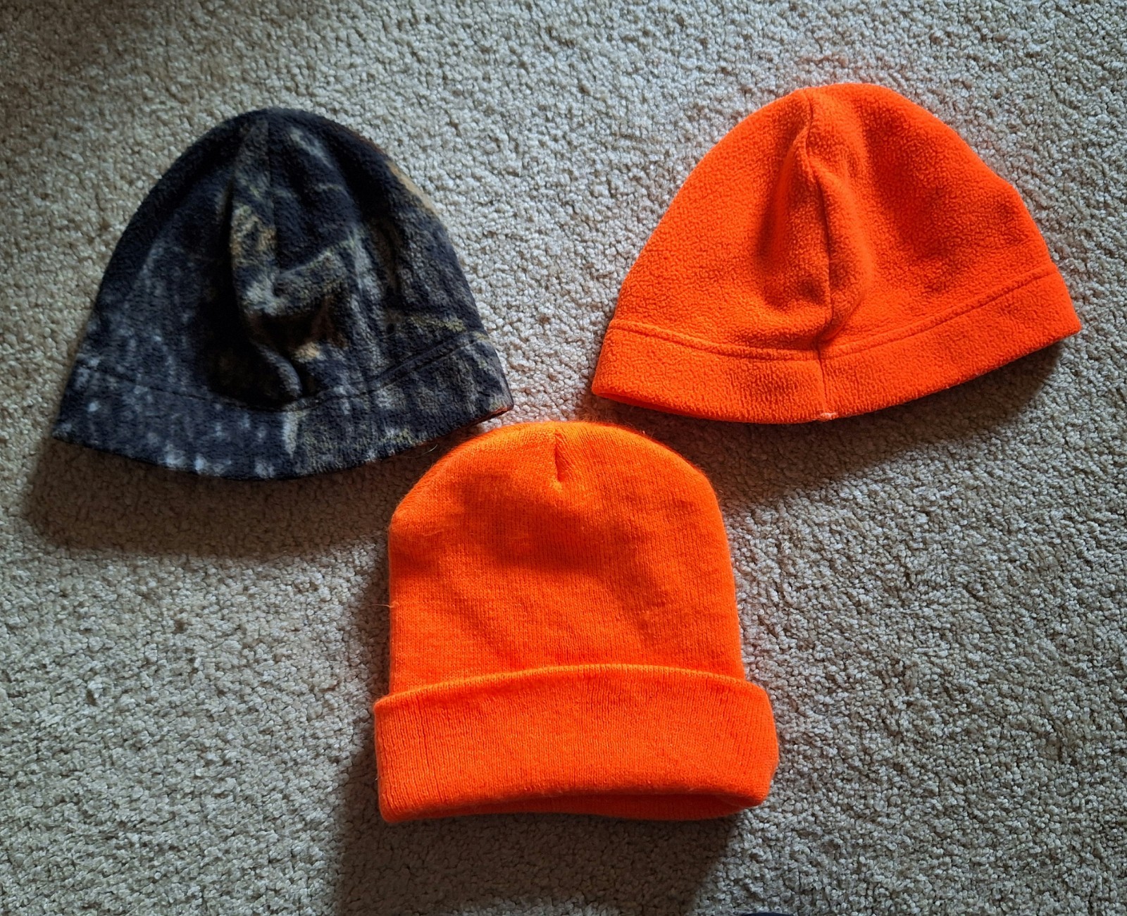 3-PACK Lot Beanie Skull Cap Winter Warm Fleece Knit Ski Hats Blaze Orange Camo