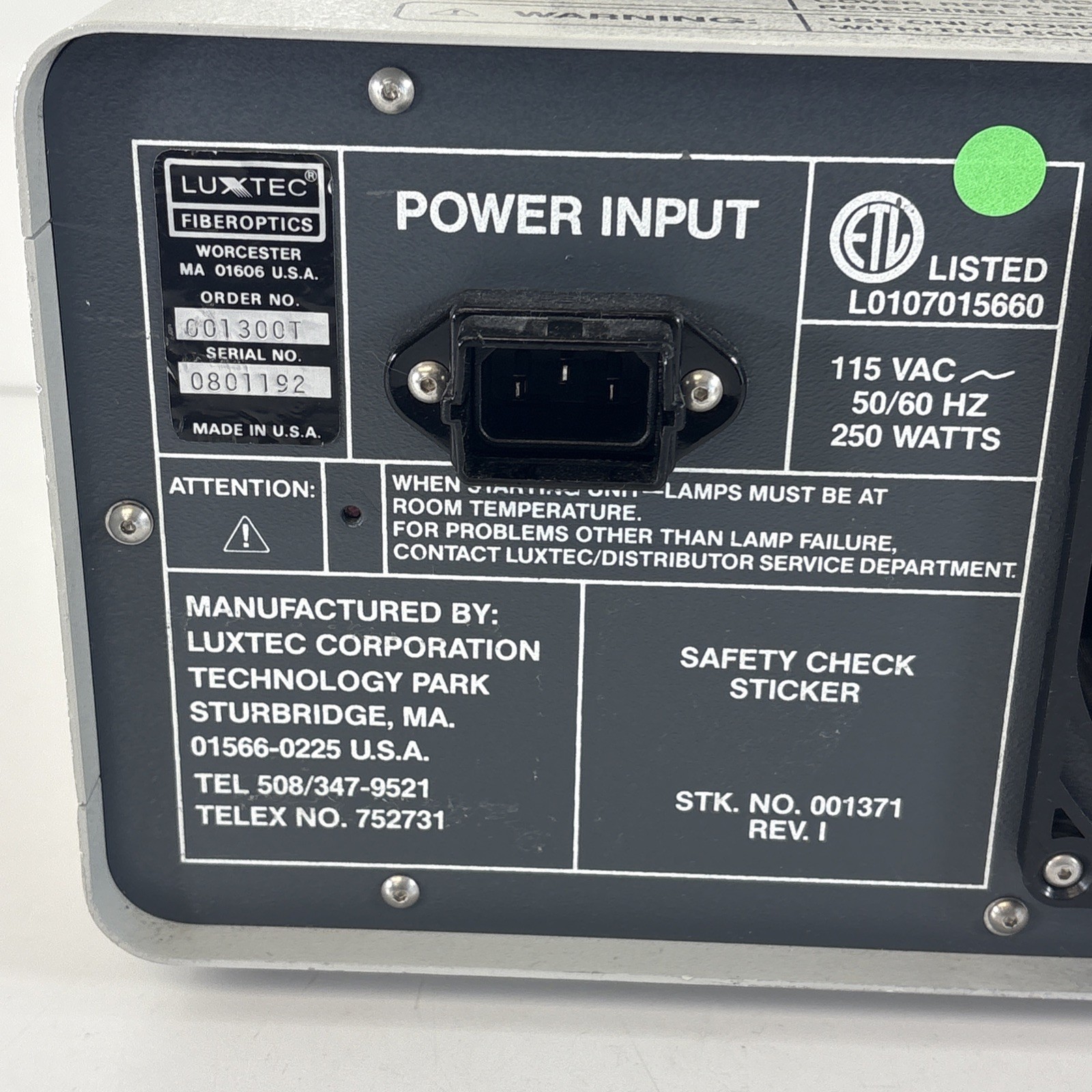 Luxtec Quartz Halogen Fiber optic light source universal series 1300