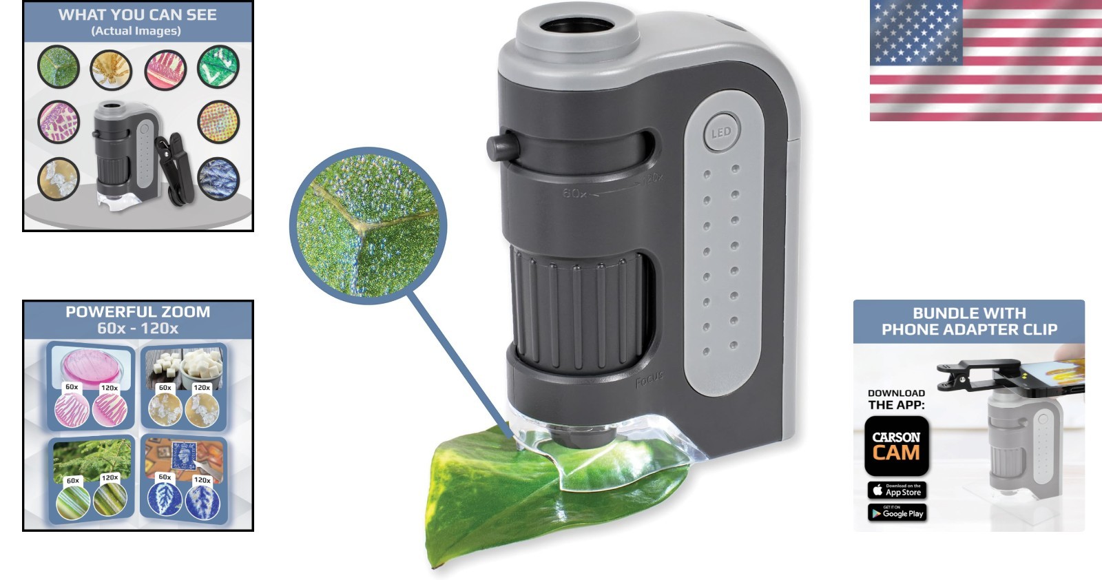 Lightweight MicroBrite Plus 60x-120x Pocket Microscope - Ideal for Science Labs