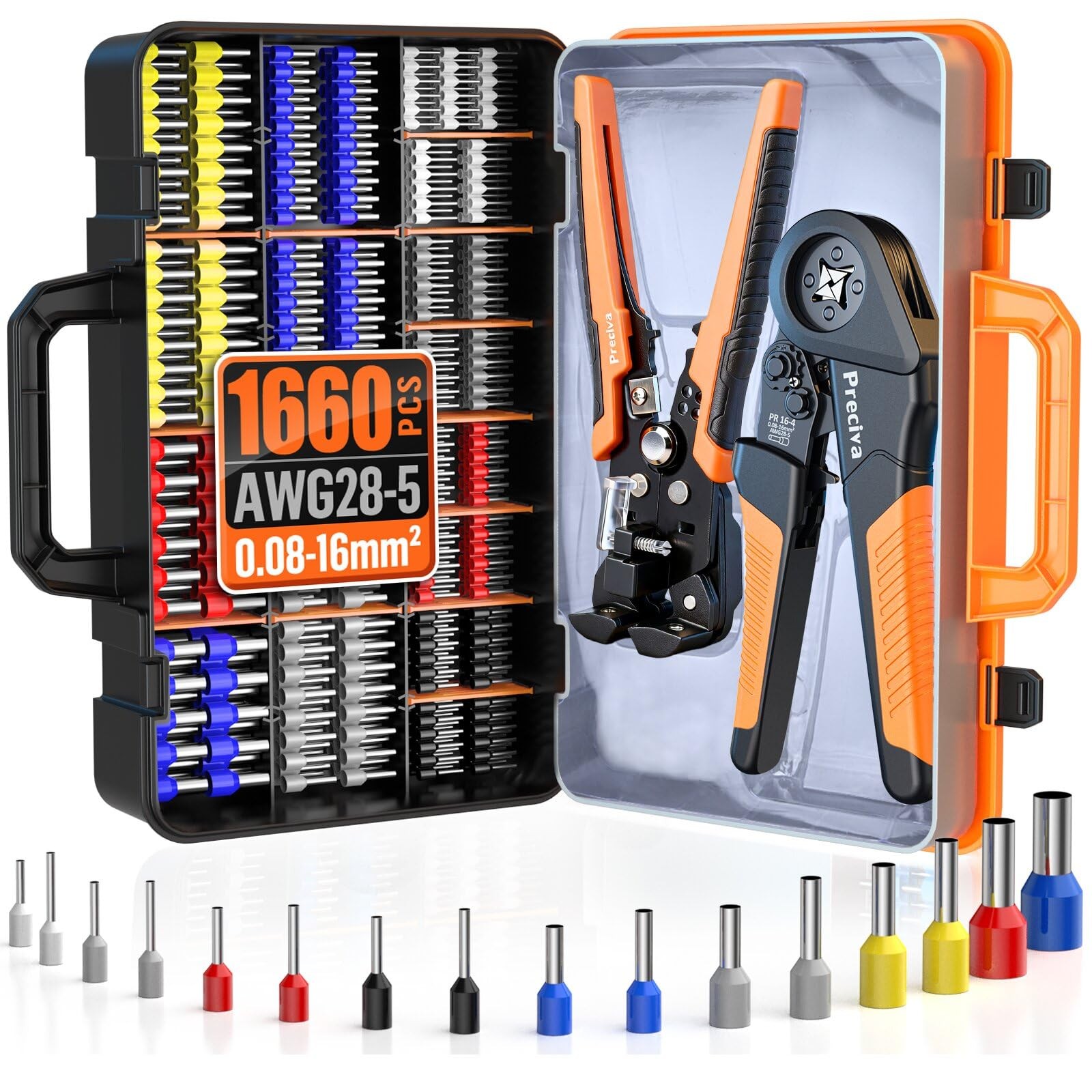 Ferrule Crimping Tool Kit with Wire Stripper, 1660Pcs Ferrules Connectors