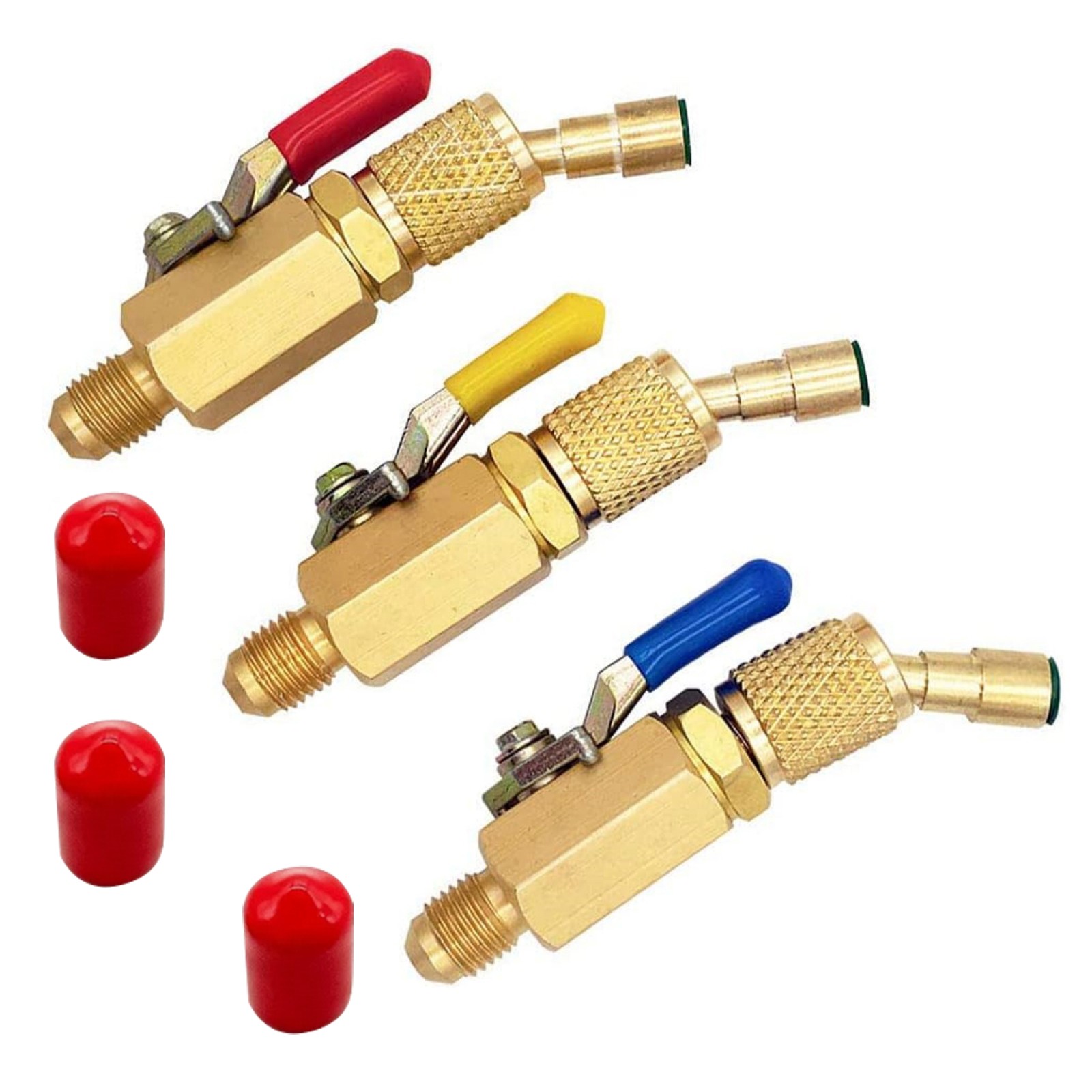 3PCS Brass Air Conditioning HVAC 1/4" Shut Valve Adapter For AC Charging Hoses