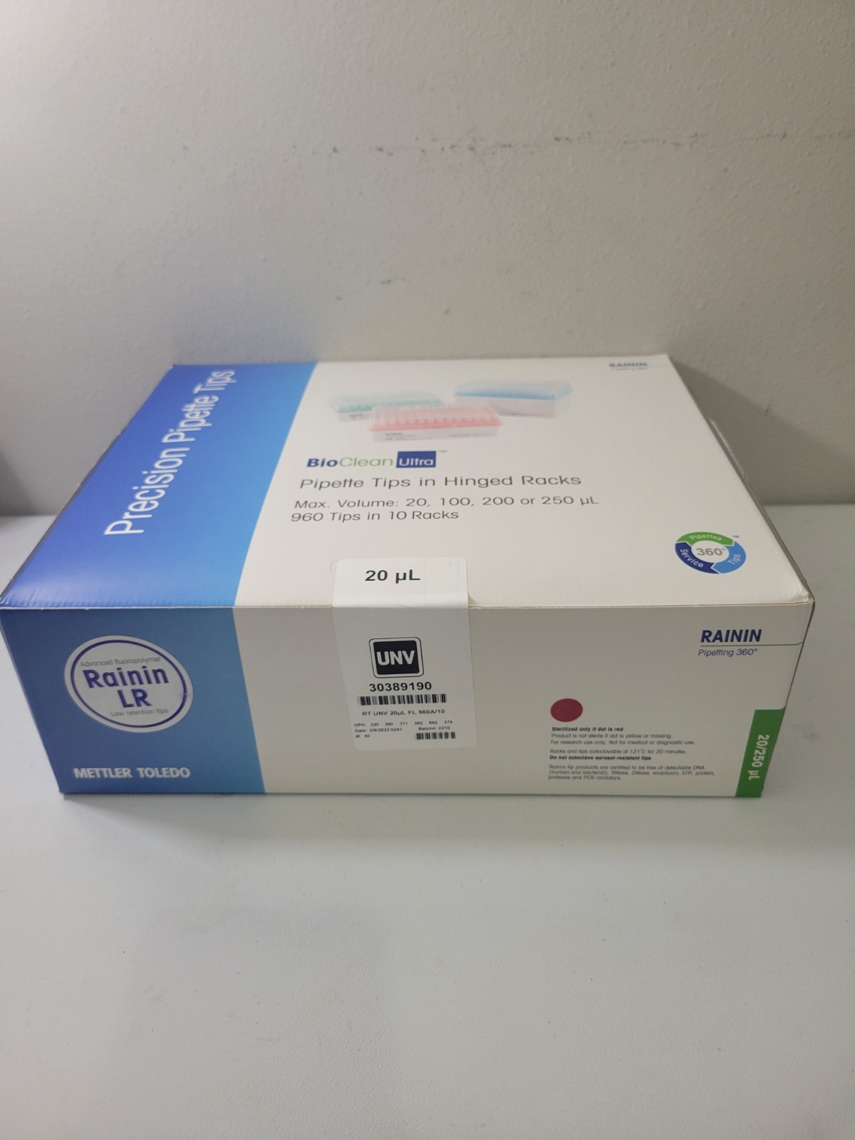 METTLER TOLEDO 30389190 RAININ 20/250µL PIPETTE TIPS 10 RACKS STARILIZED