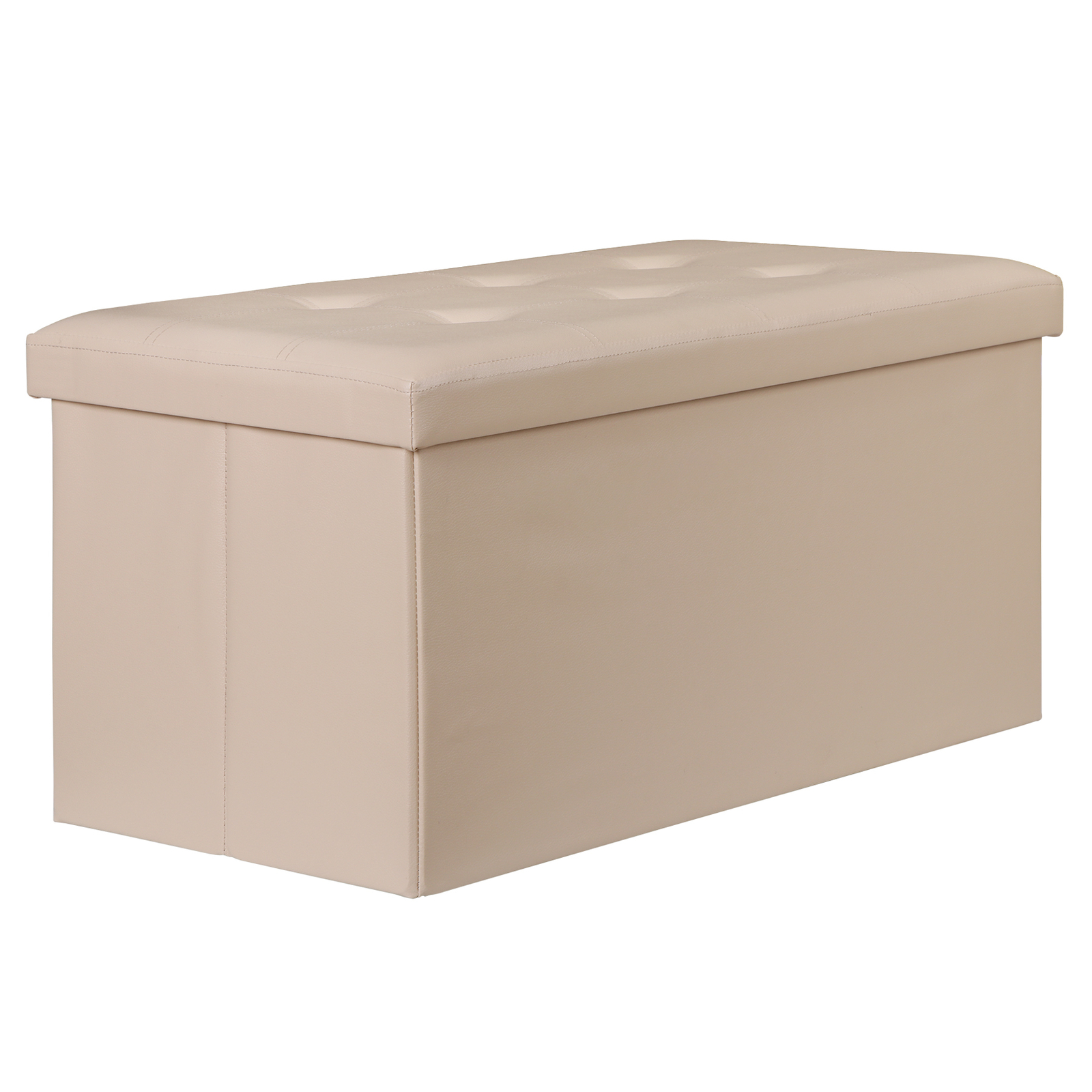 Folding Storage Ottoman 350 lb Load Capacity Storage Bench Footrest Beige