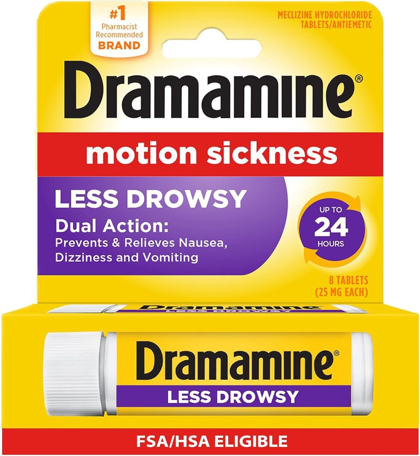 Dramamine Motion Sickness Relief Less Drowsey Formula, 8 Count