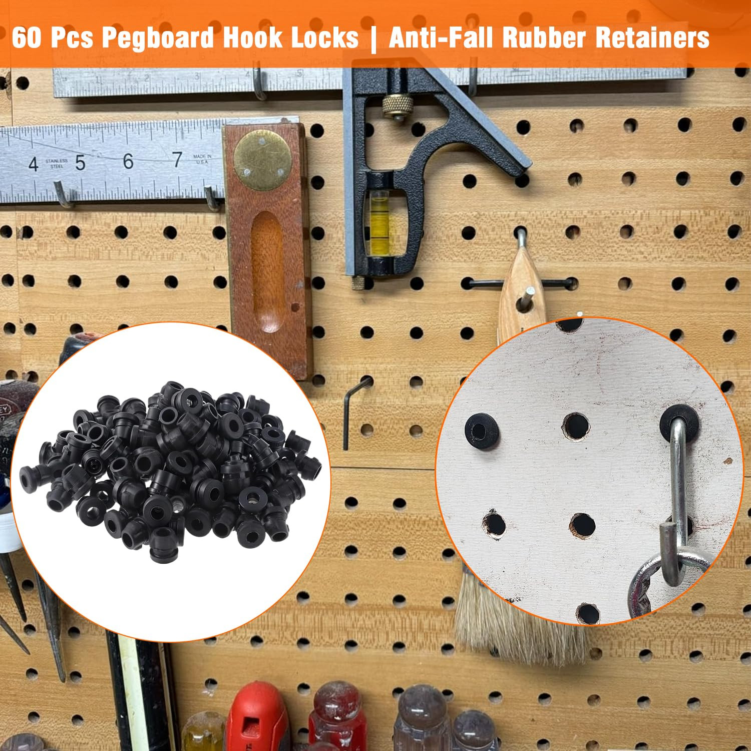60Pcs Pegboard Hook Locks, Secure Anti-Fall Locks for 1/4"-9/32" Pegboard Hol...