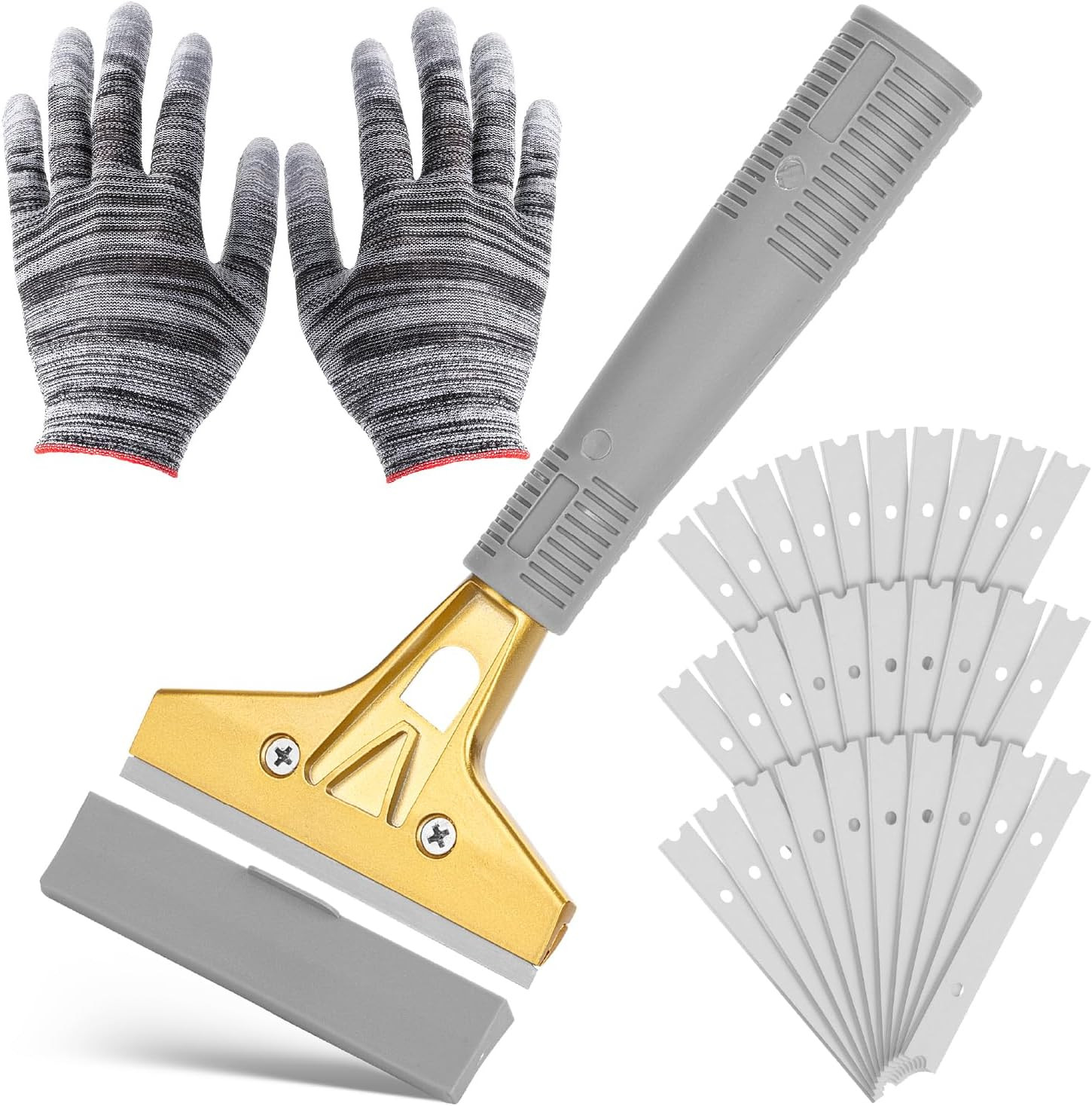 4 inch Razor Blade Scraper Tool,30 Carbon Steel Blades,Gloves,Floor Razor Scrape