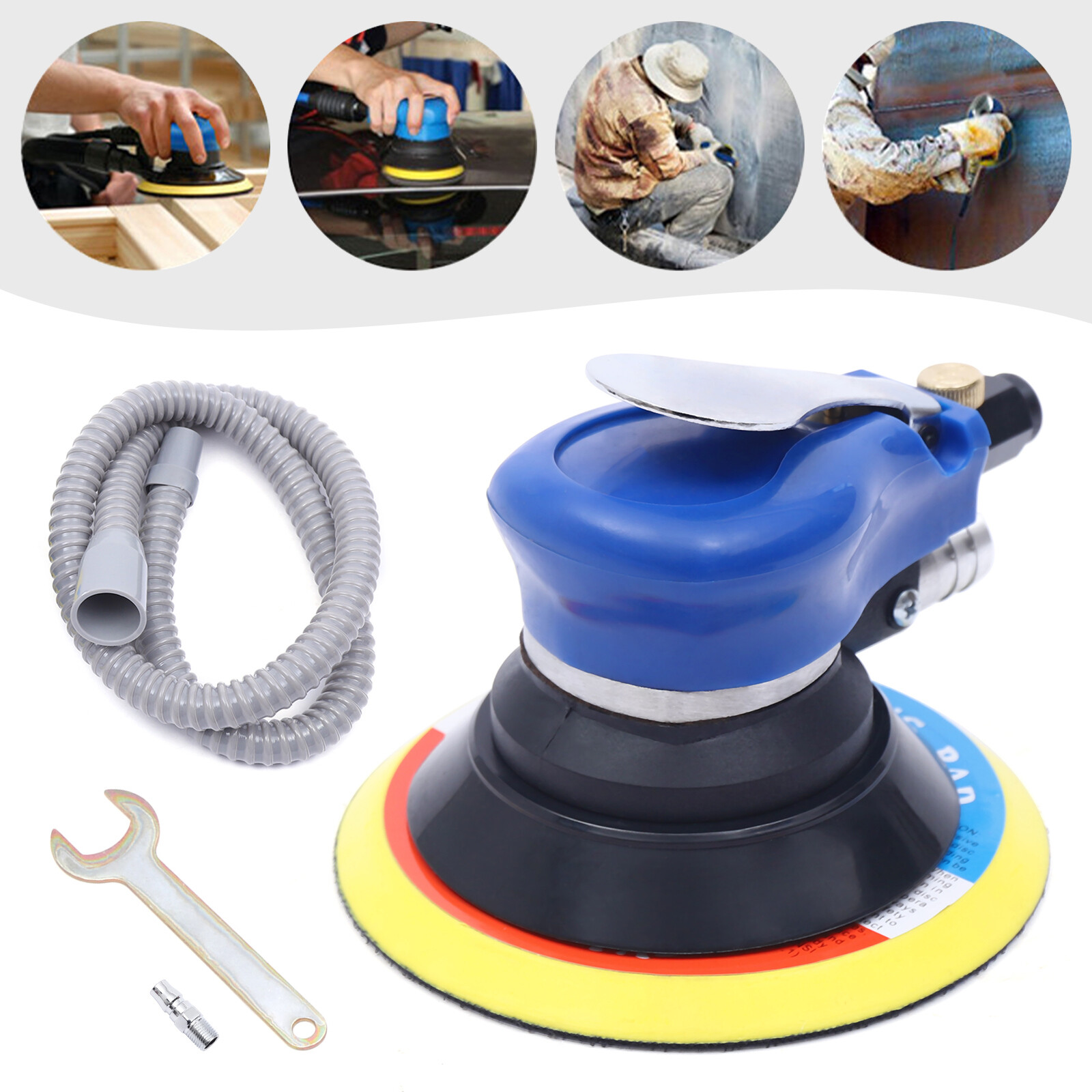 6" Air Palm Orbital Sander Tool Hand Sanding Pneumatic Round 10000 RPM Auto DIY