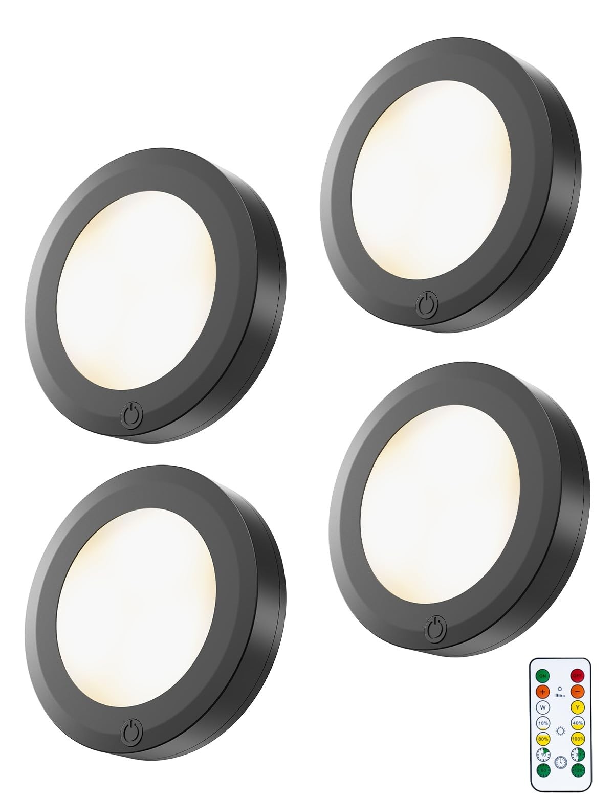 HOLKPOILOT Black 4pk Puck Lights Remote