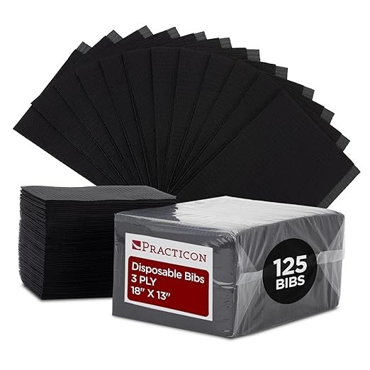 Tattoo 125 Pack Dental Bibs, Black Disposable 2-Ply Paper 1-Ply Film, 13" x 18"