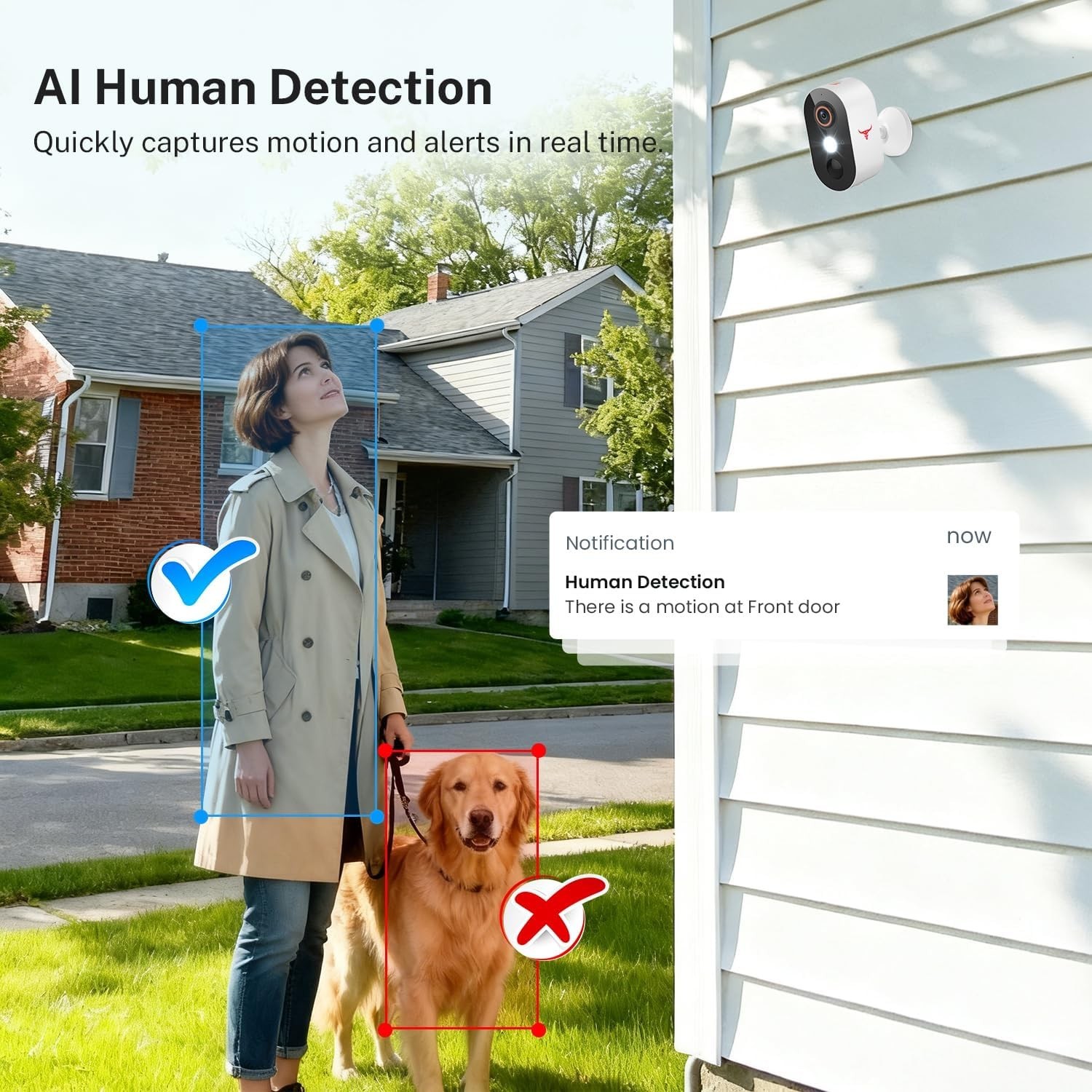 1080p Wireless Security Camera with AI Human Detection, Night Vision, 2-Way Talk