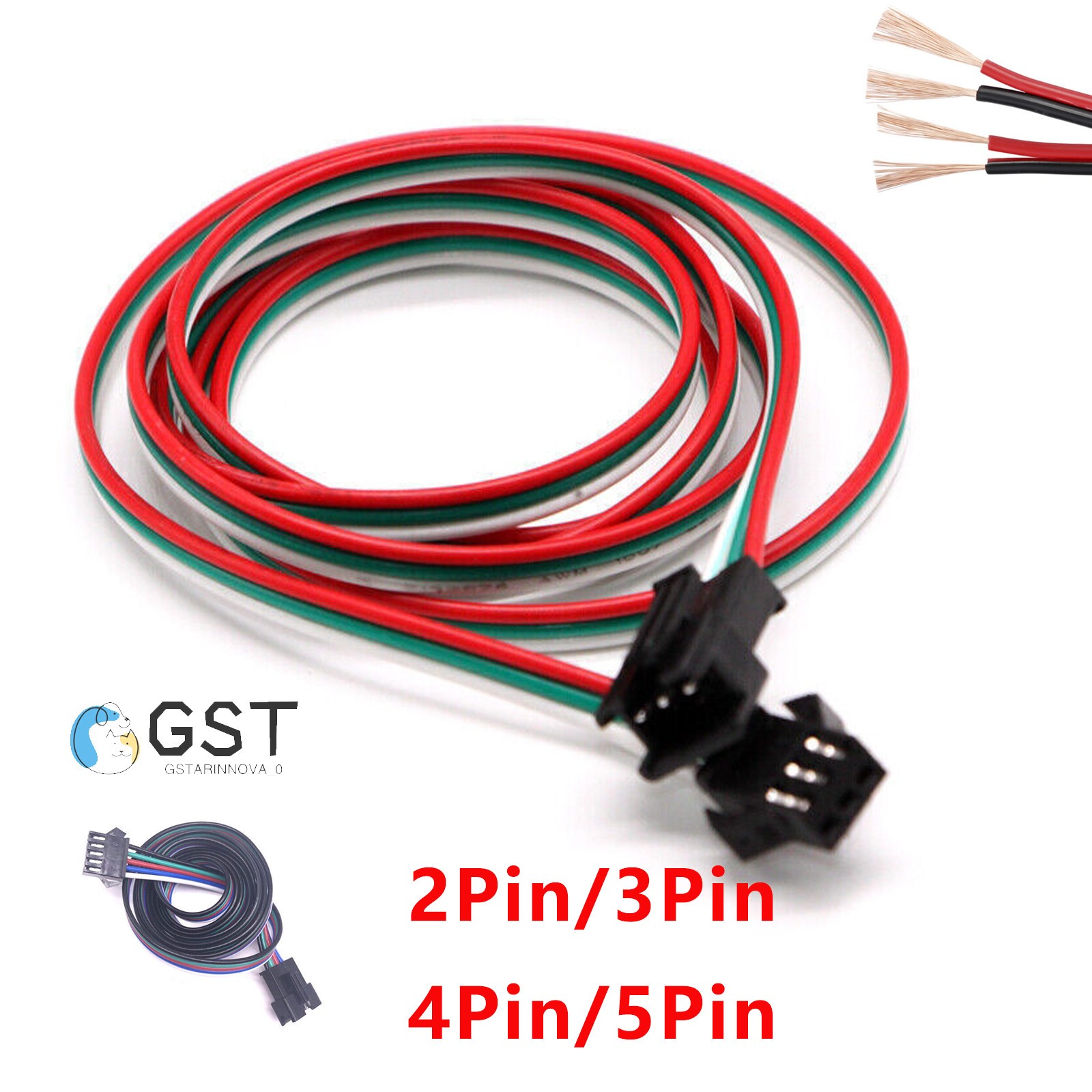 JST SM 2/3/4/5Pin Plug Male And Female Plug LED Connector Extension Cable Wire