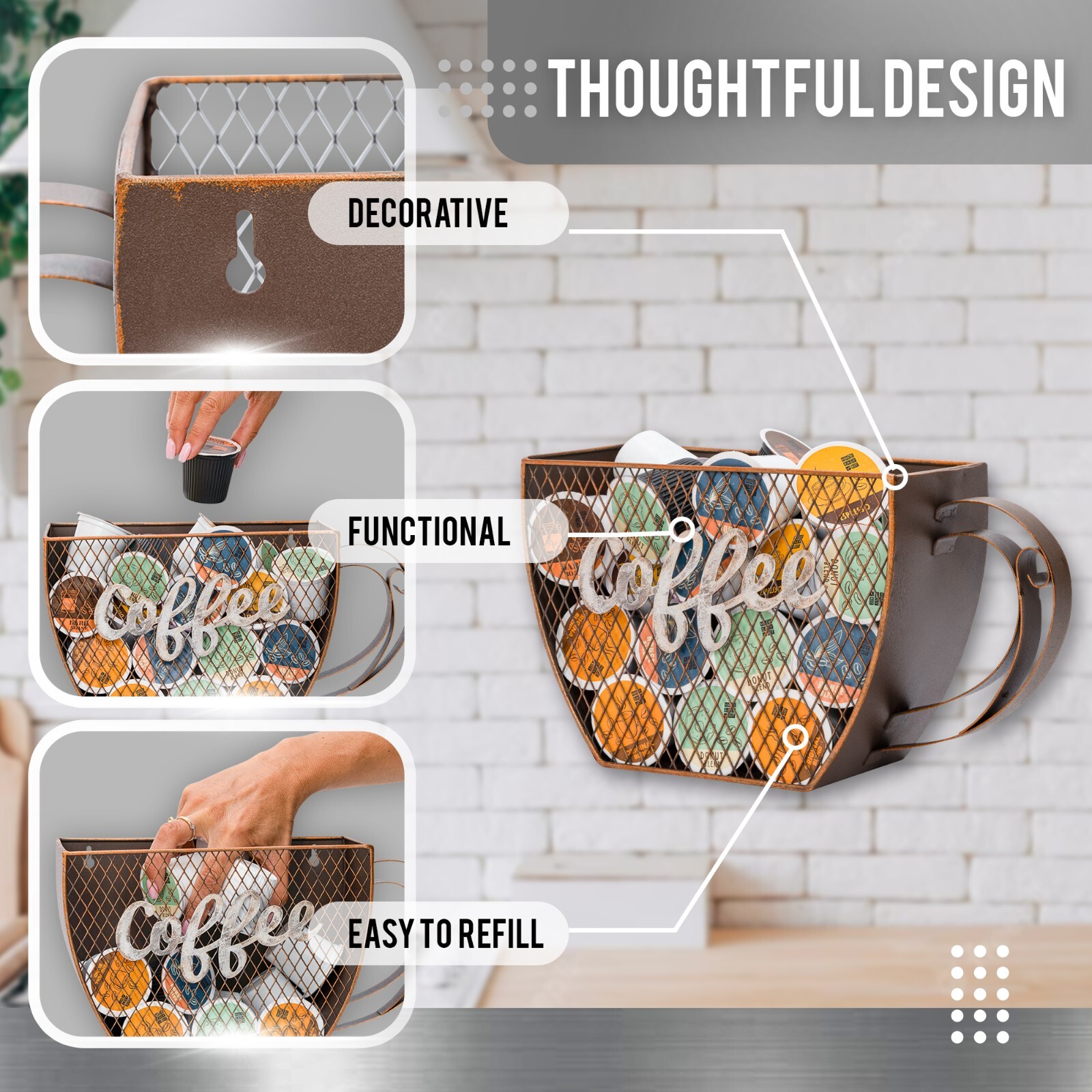 Made Easy Kit Coffee Pod Organizer, Coffee Bar Functional Décor, Cup Mountable